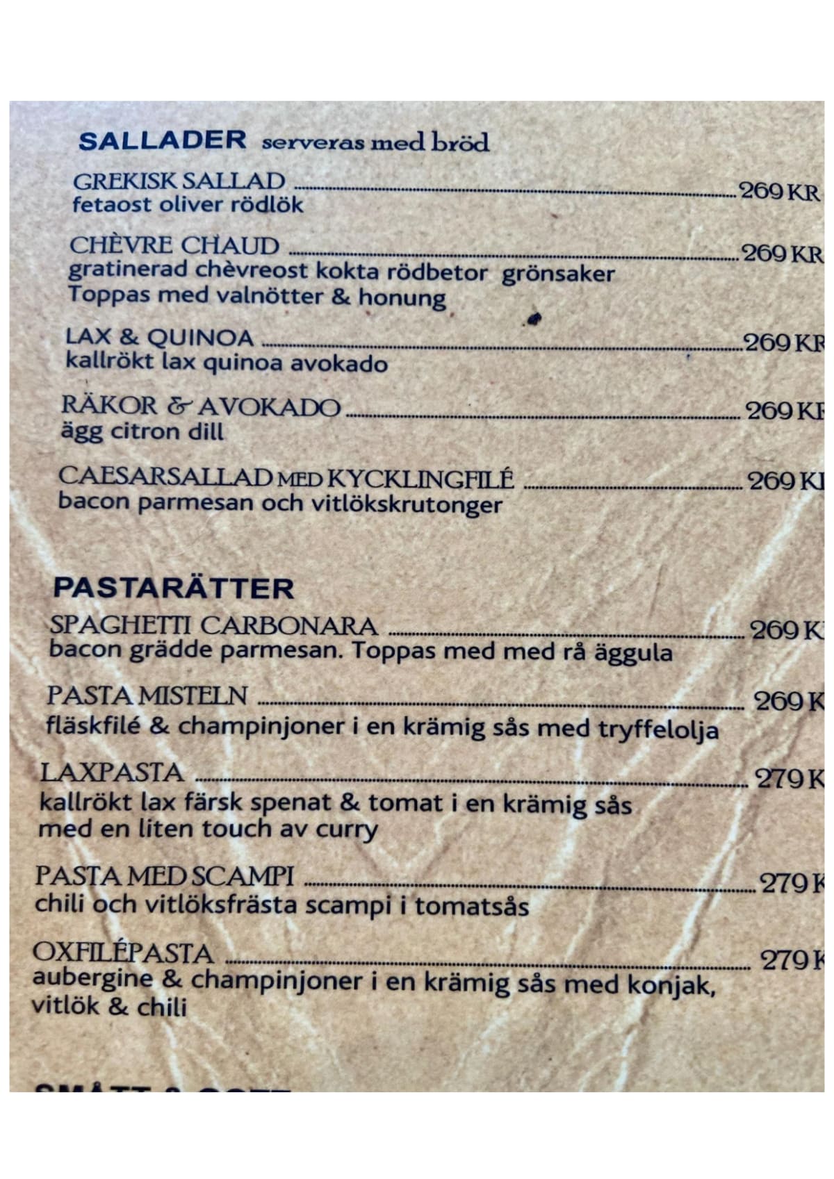 Restaurang Misteln Bar & Café menu