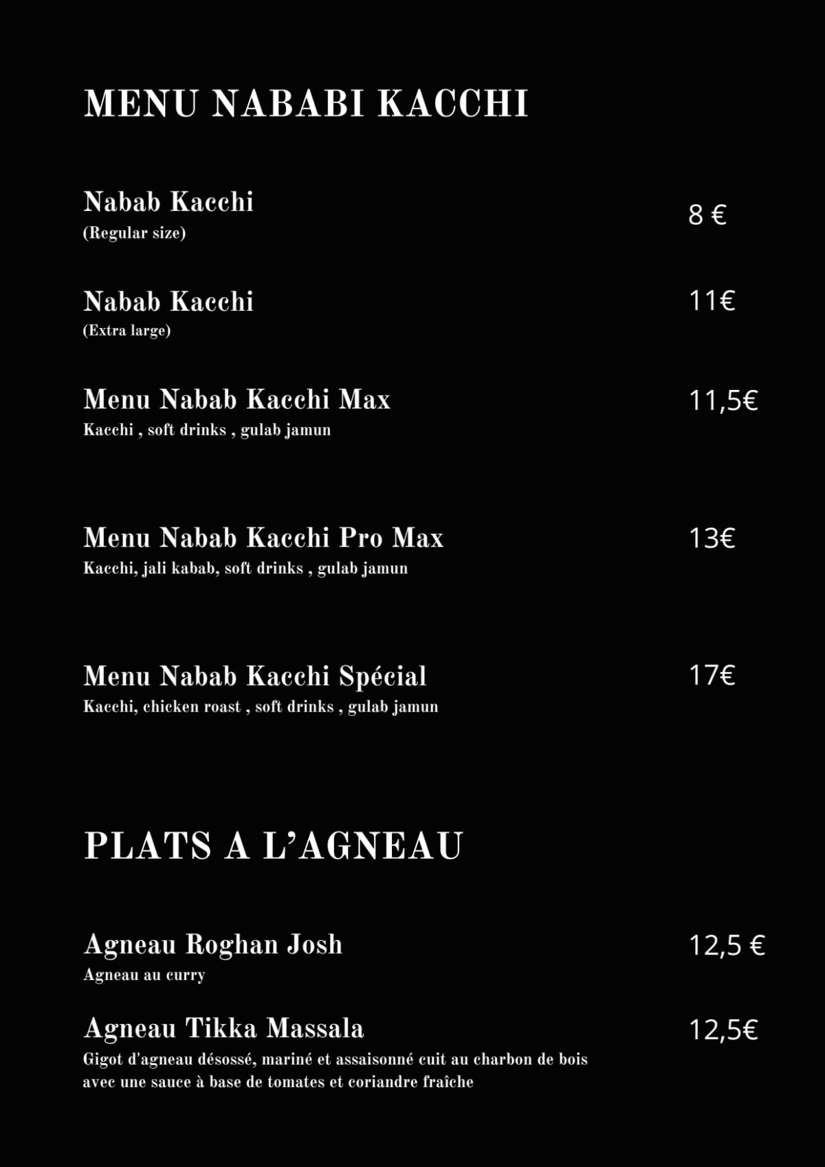 Nobab's Dine menu