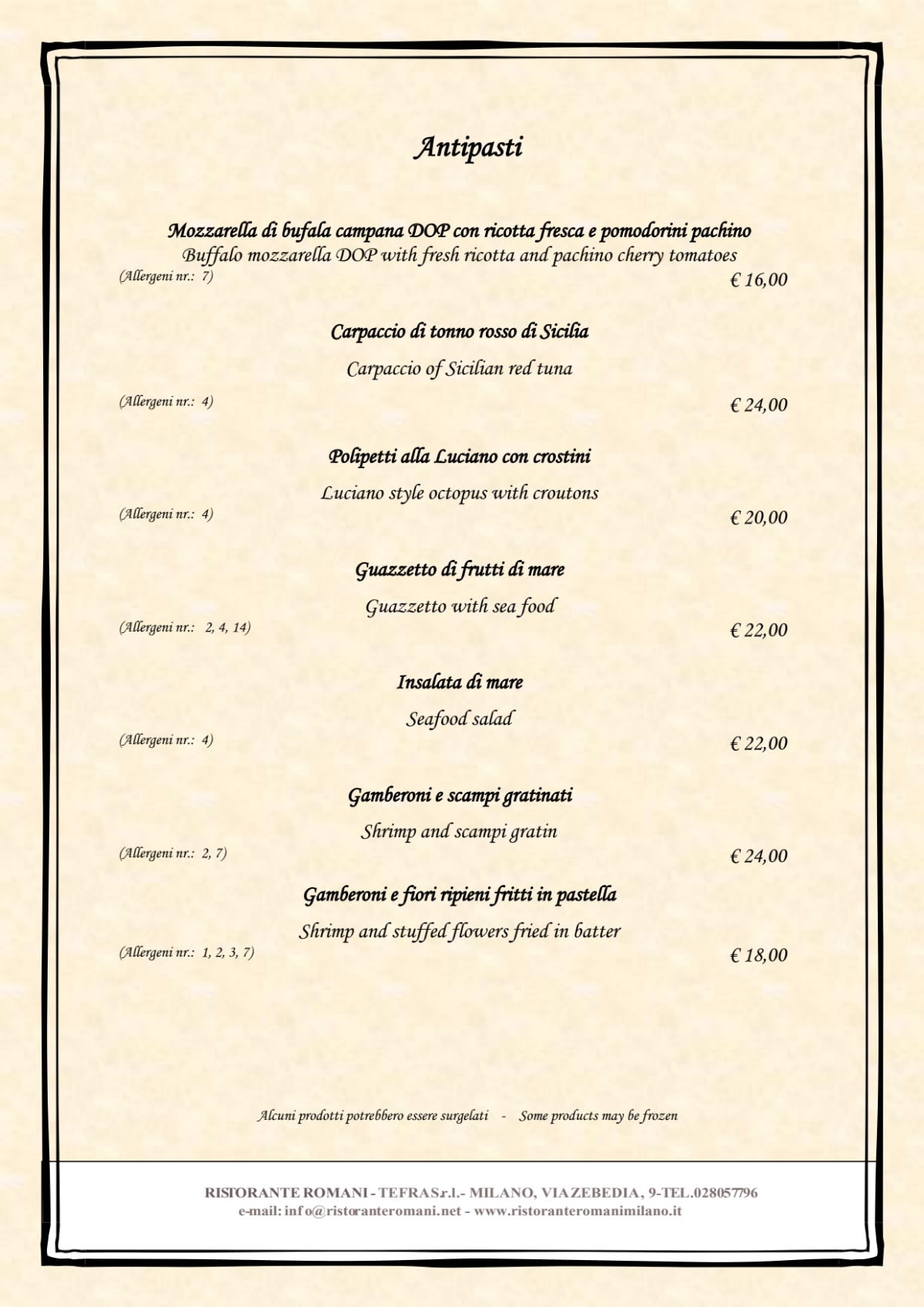 Romani menu