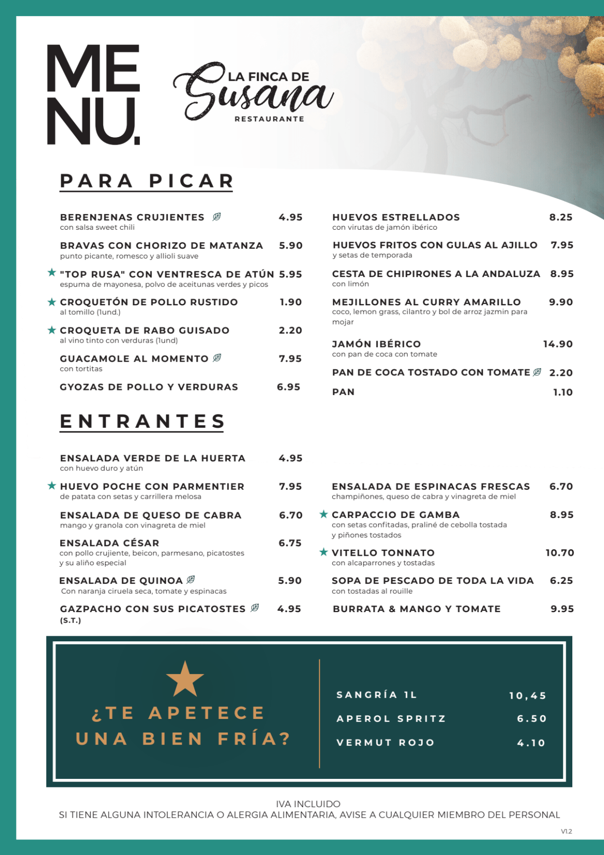 La Finca de Susana menu