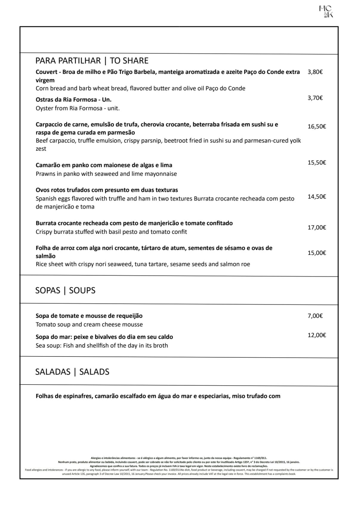 Maat Café & Kitchen menu
