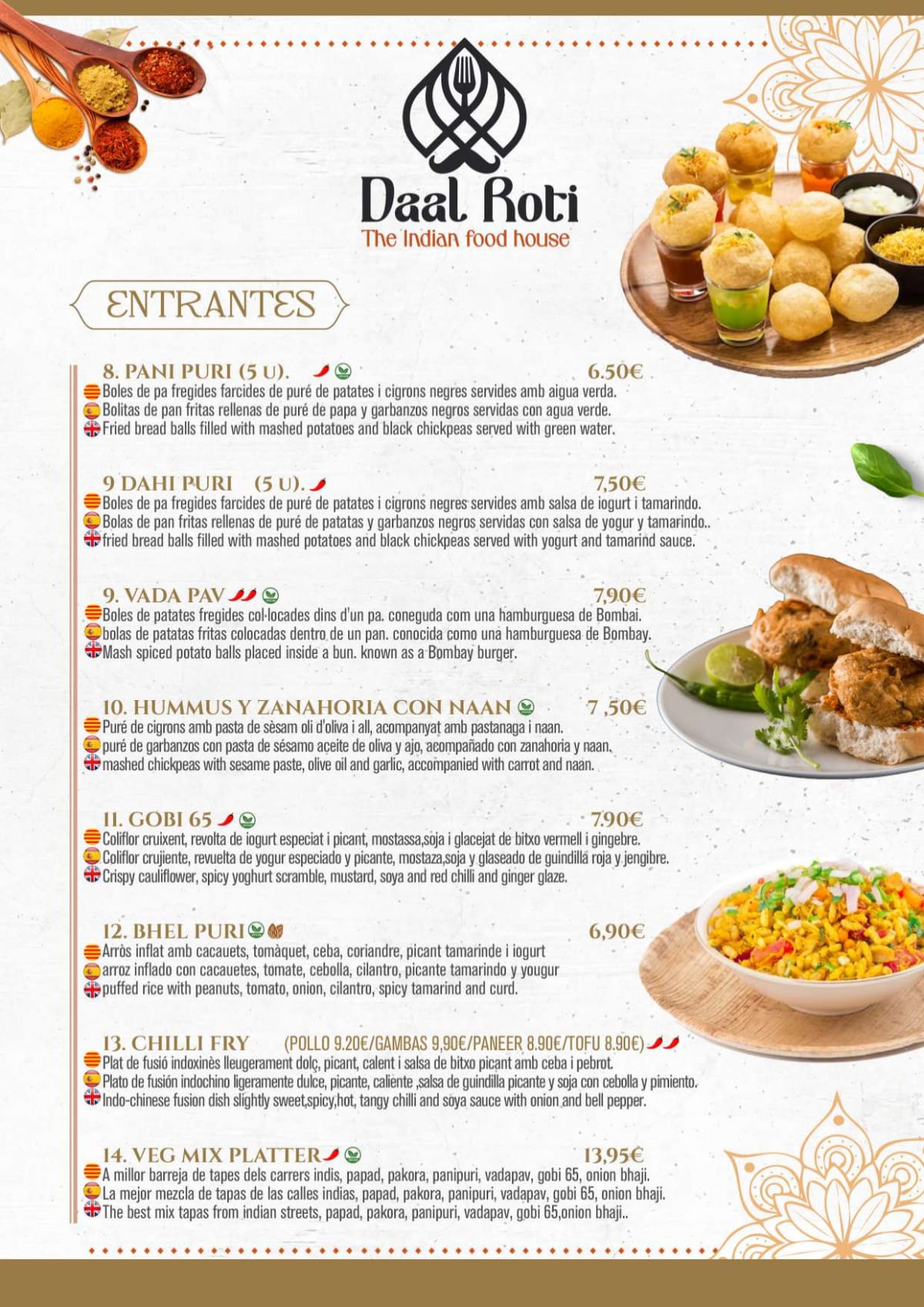 Daal-Roti menu
