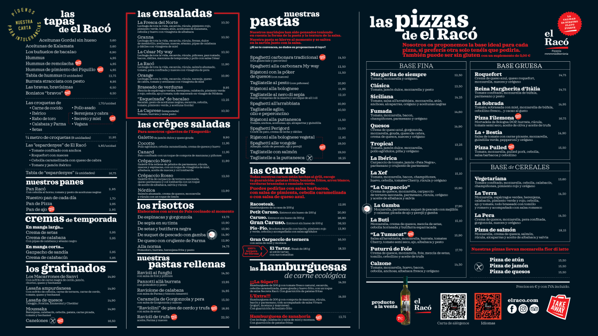 El Racó Pizzería Mediterránea-Maremágnum menu