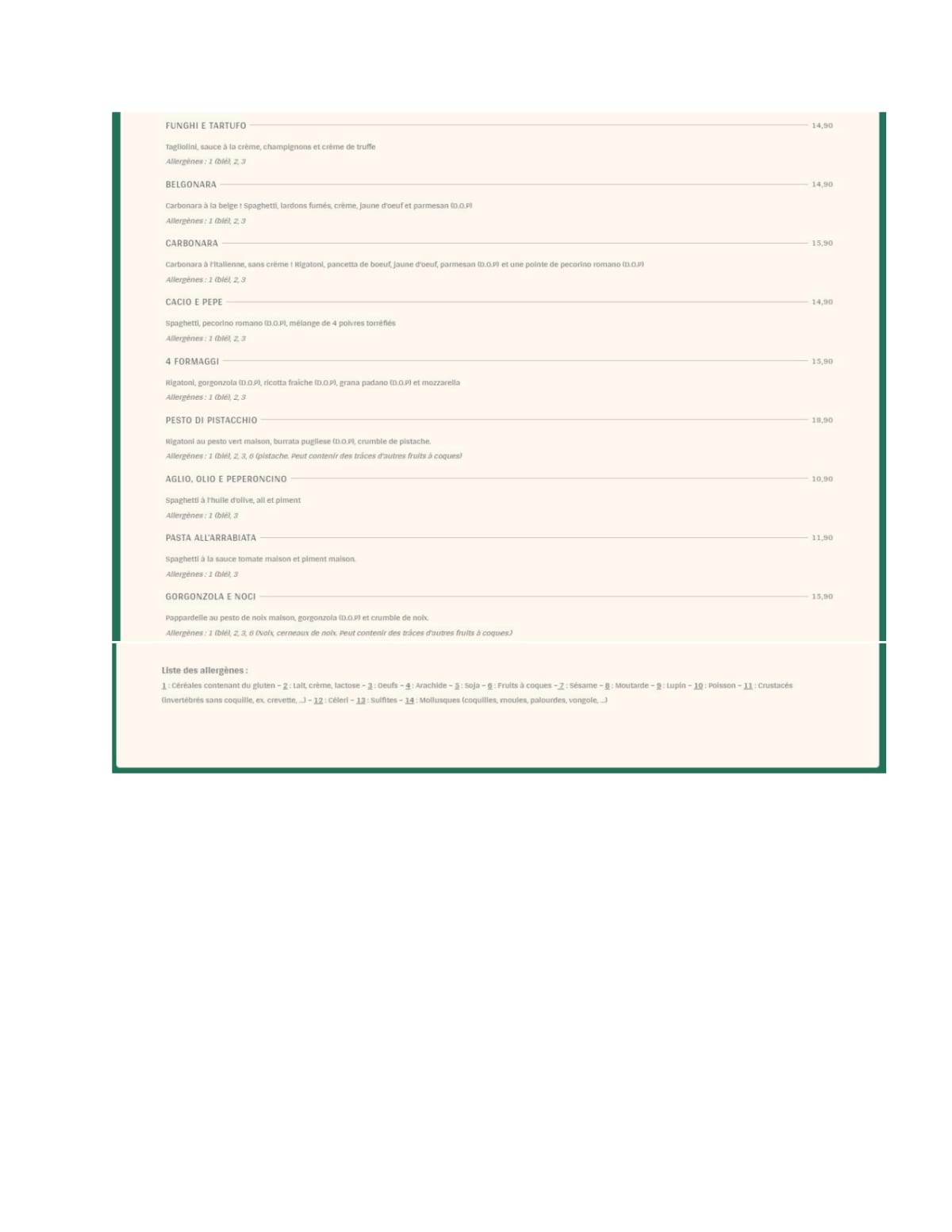 Menu 2024 Sina Pasta in Vorst TheFork