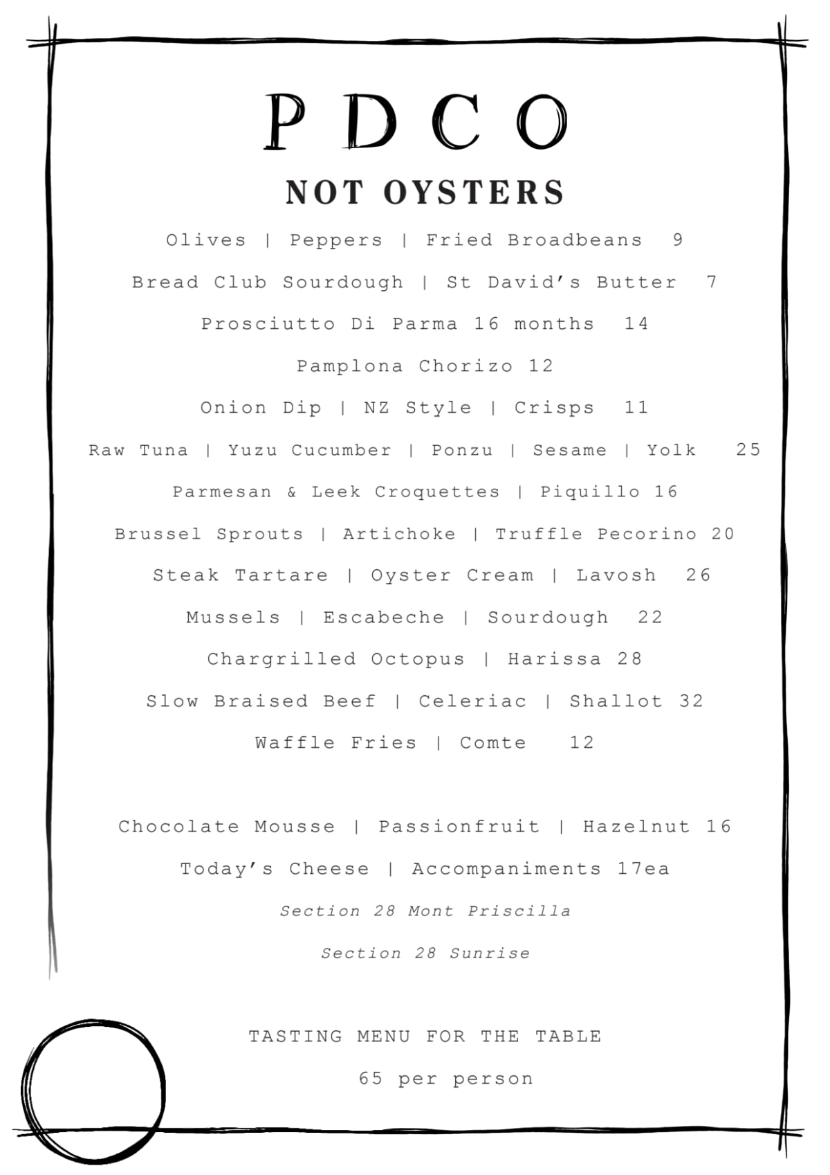 Carte et Menus 2024 Pearl Diver Cocktails and Oysters à Melbourne