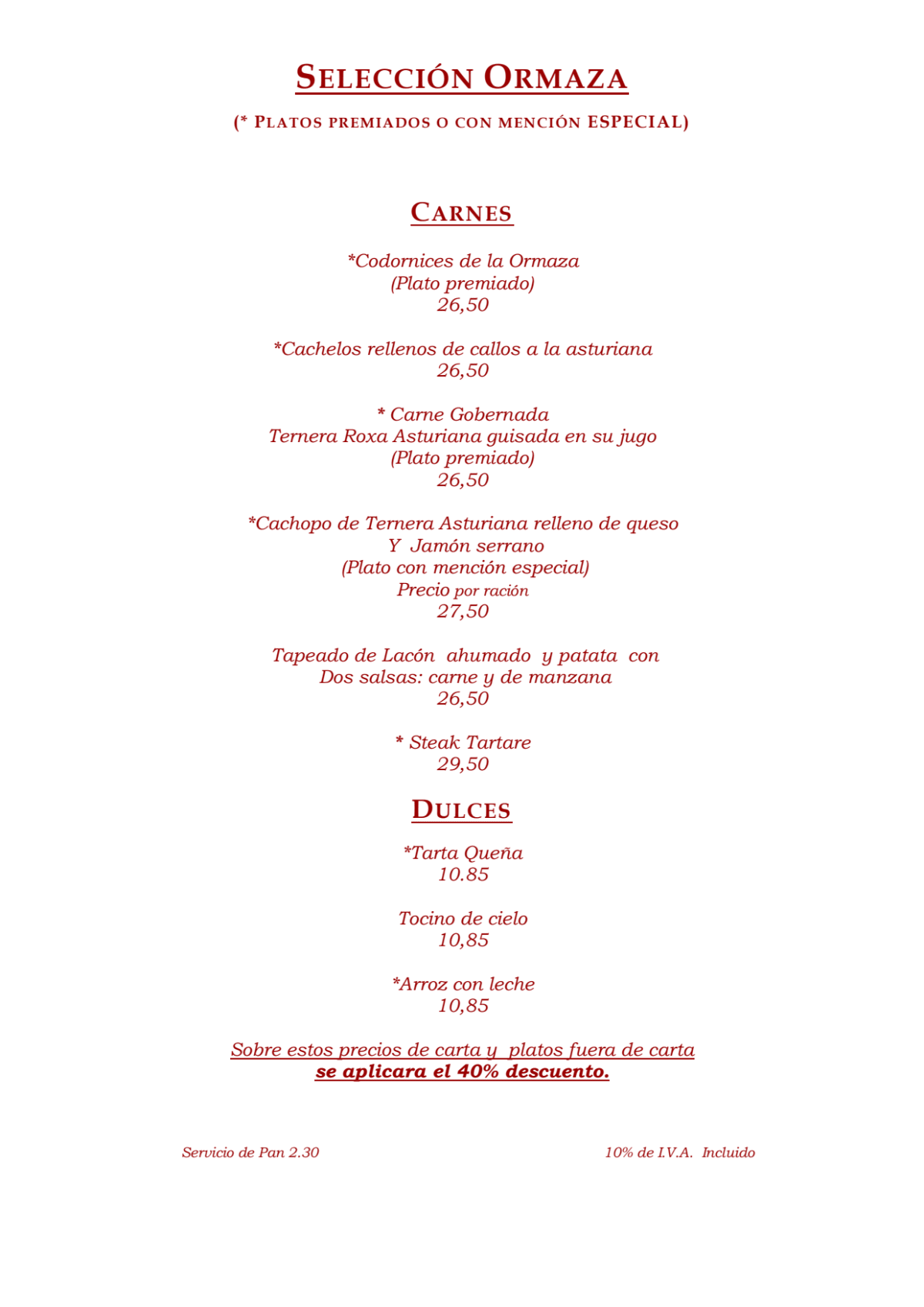 Casa Ormaza menu