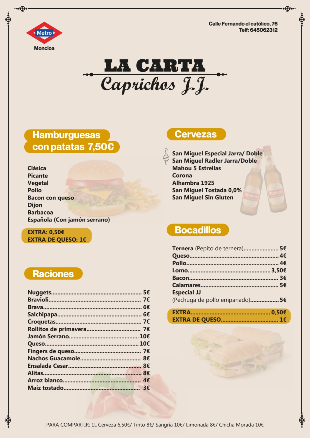 Caprichos JJ menu