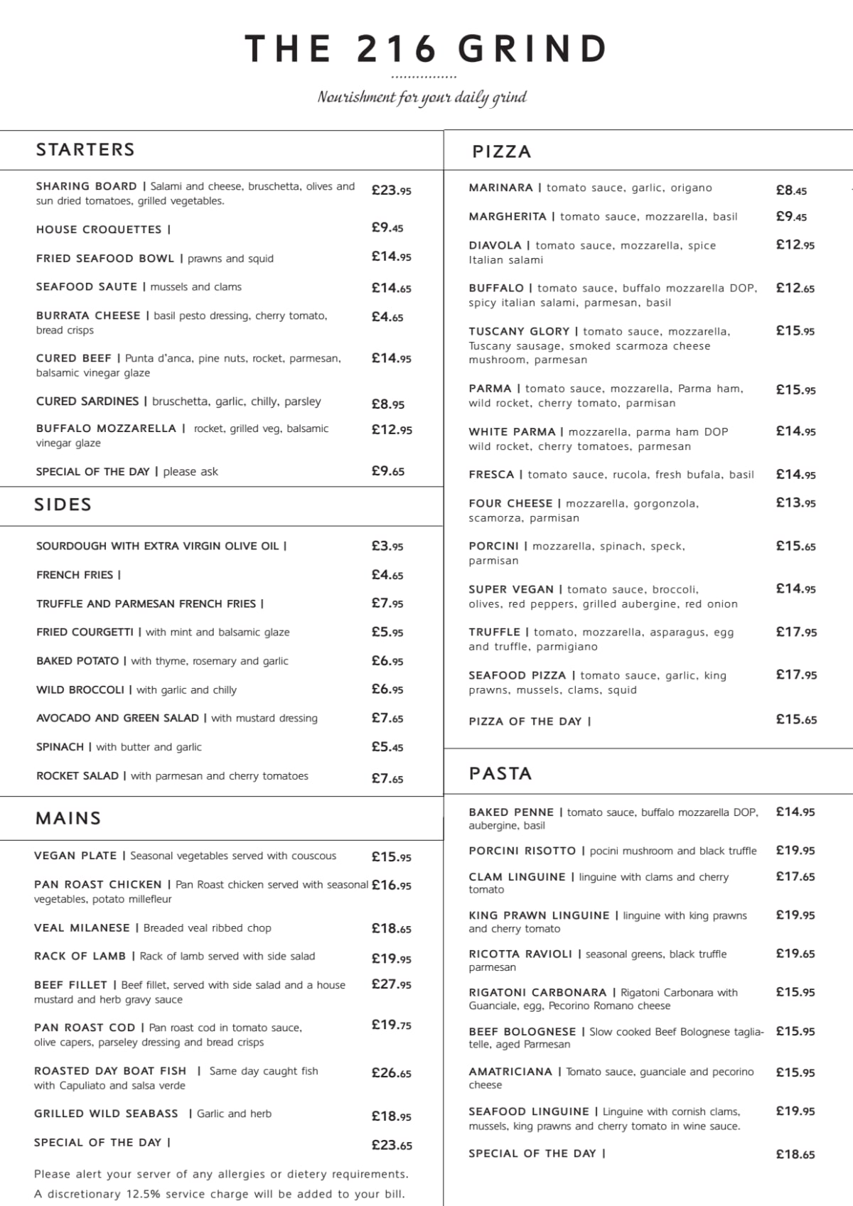 Menus 2023 The 216 Grind in London TheFork