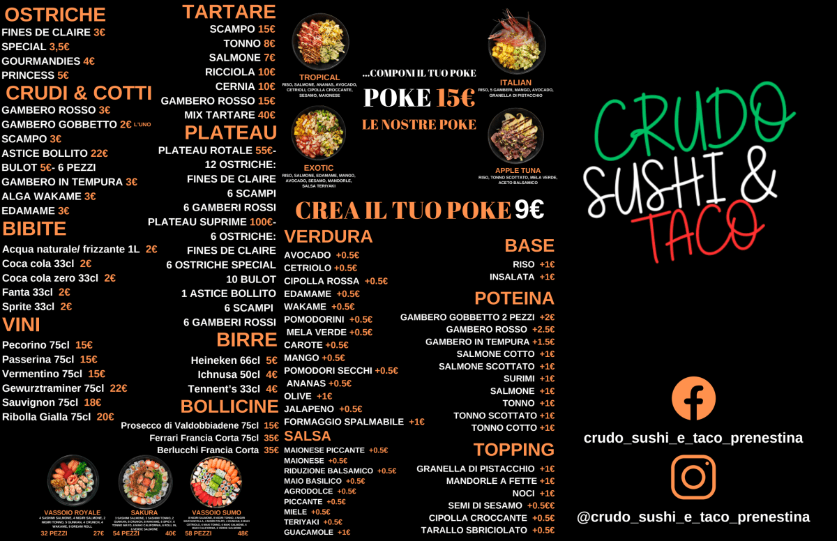 Carte et Menus 2024 Crudo sushi & fish prenestina à Rome TheFork
