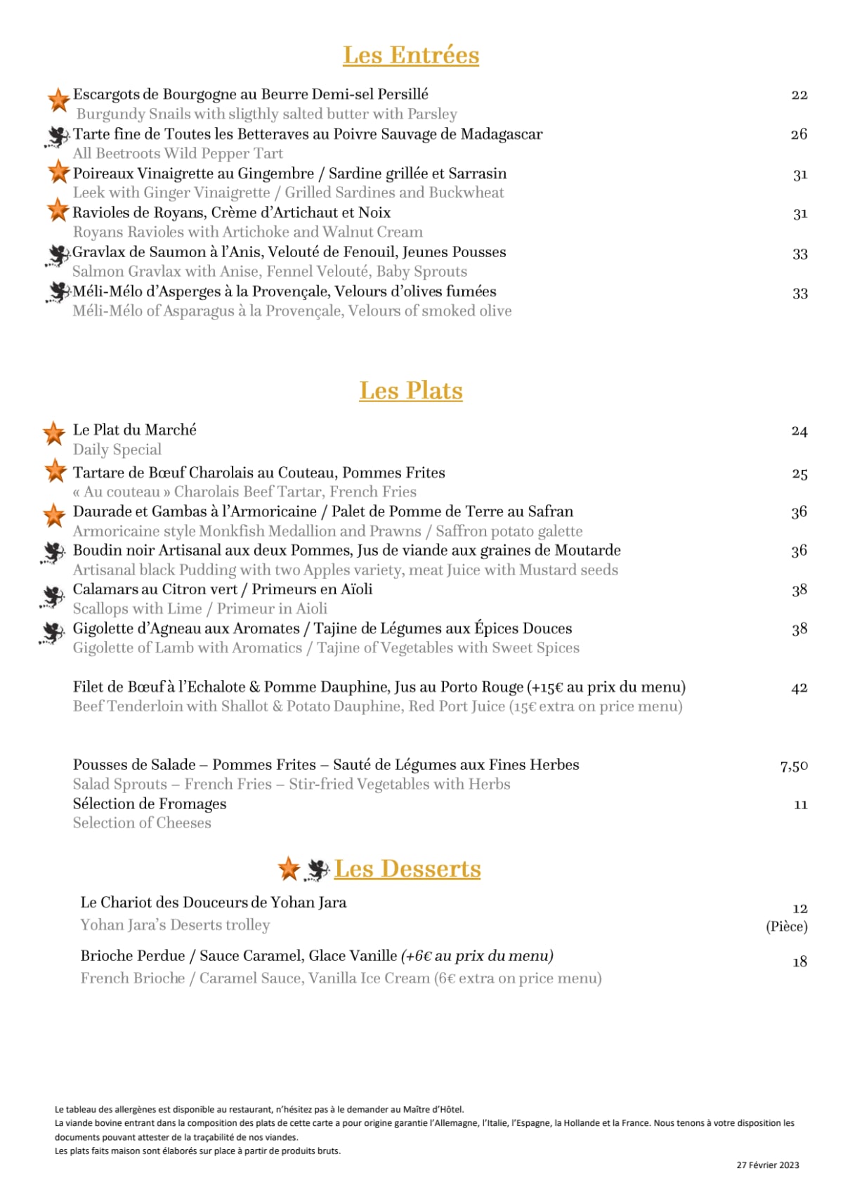 Carte et Menus 2023 Le Bistrot des Anges à Le TheFork