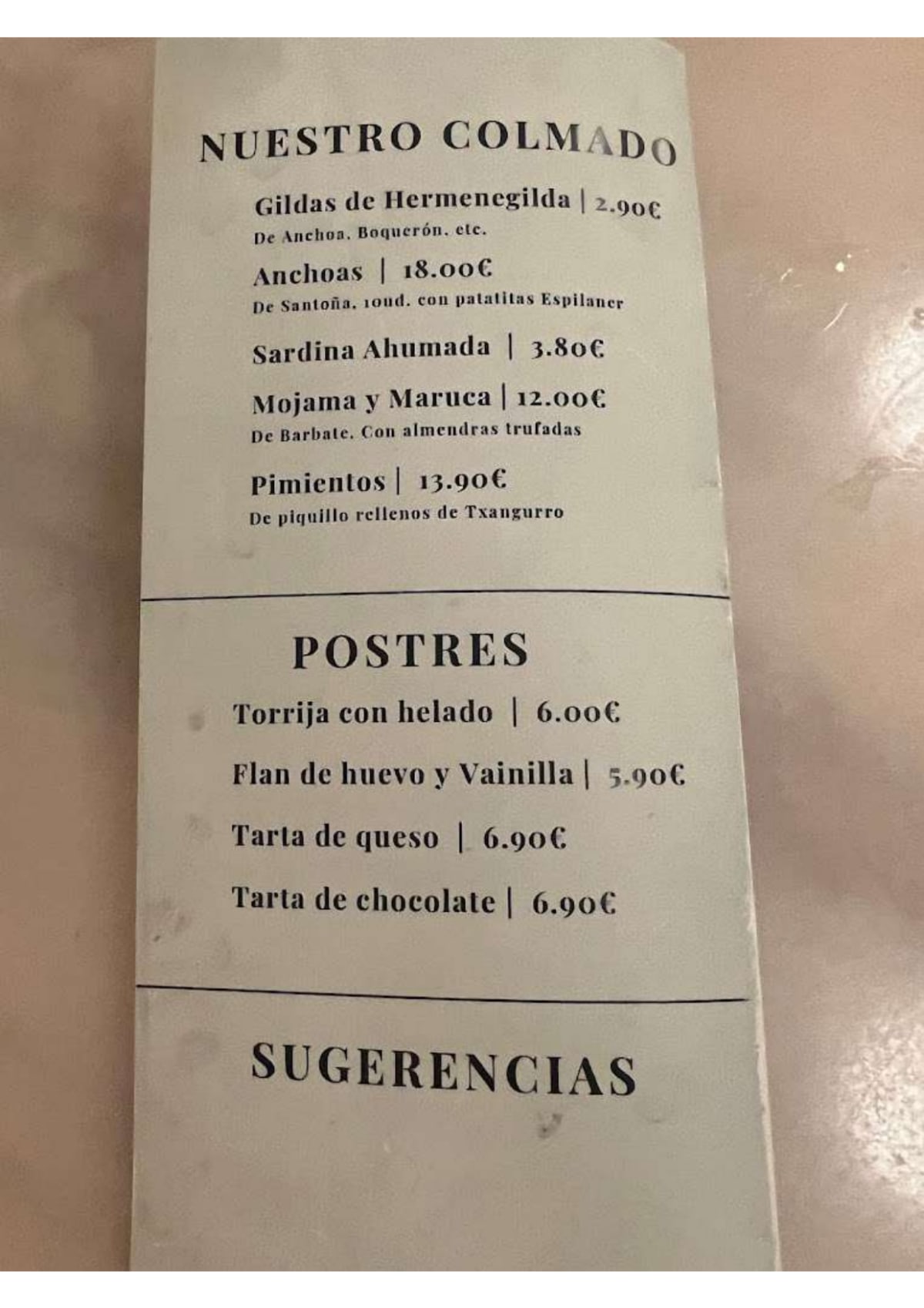 Fatiga Taberna Castiza menu
