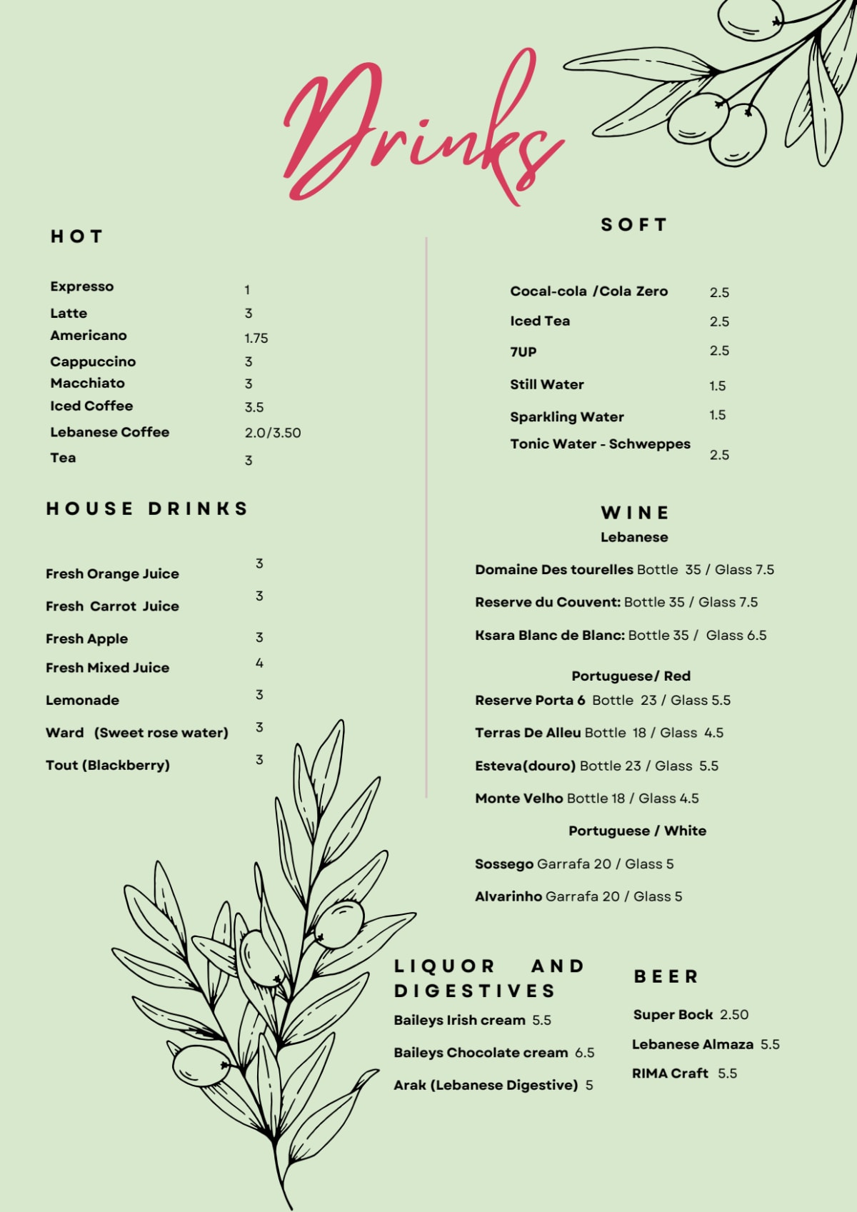 Bey-root Lisbon menu