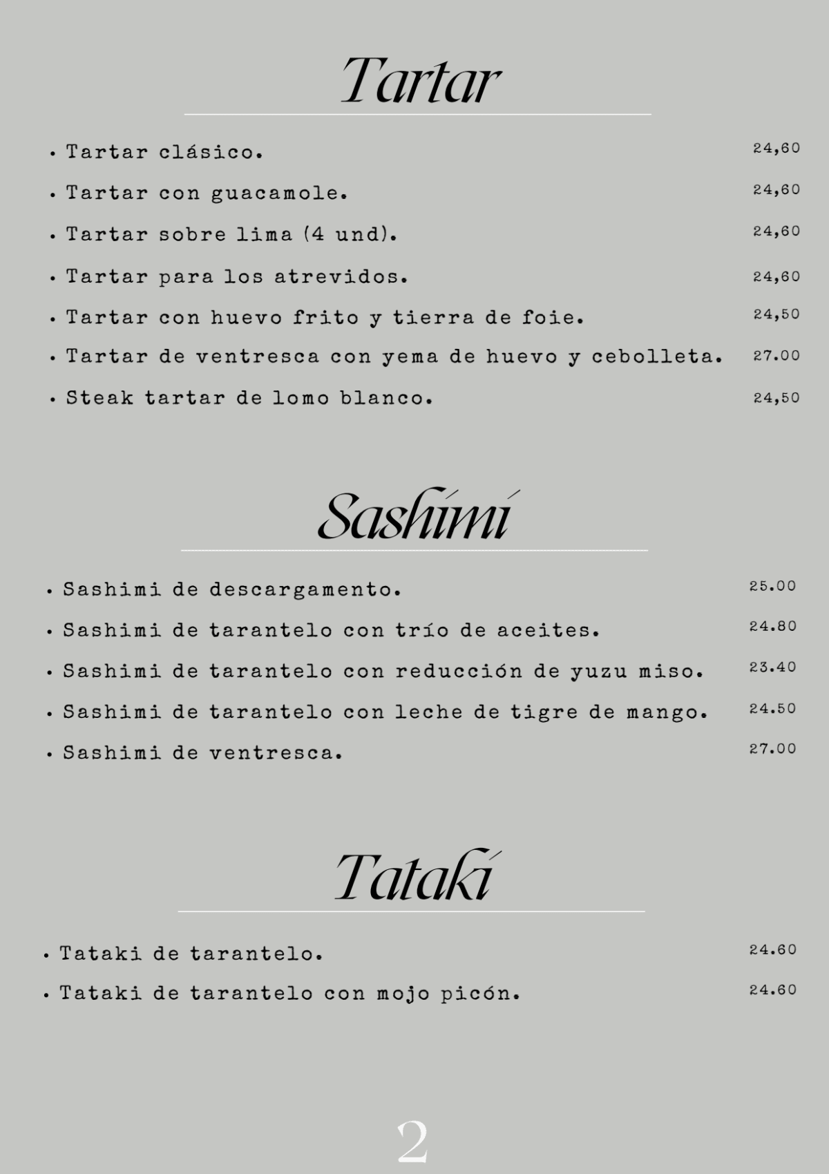 Deatún Ponzano menu