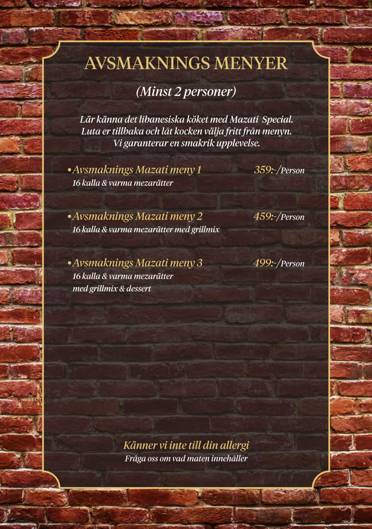 Mazati kök & bar menu