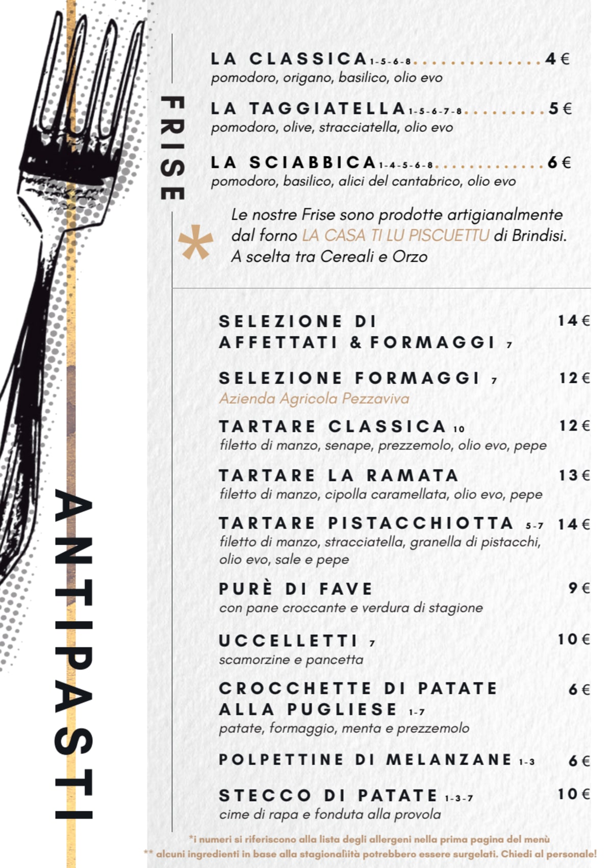 La Furcina Restaurant menu