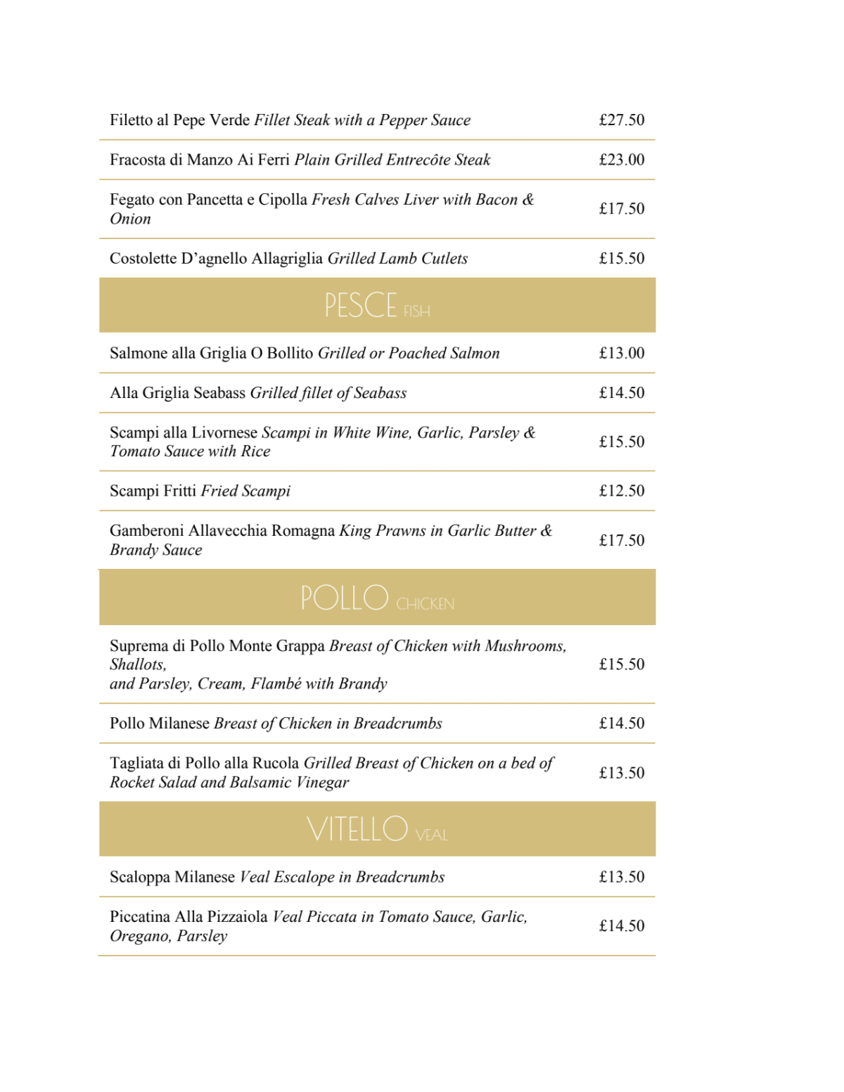 Carte et Menus 2024 Paolo's Italian Ristorante à Londres TheFork