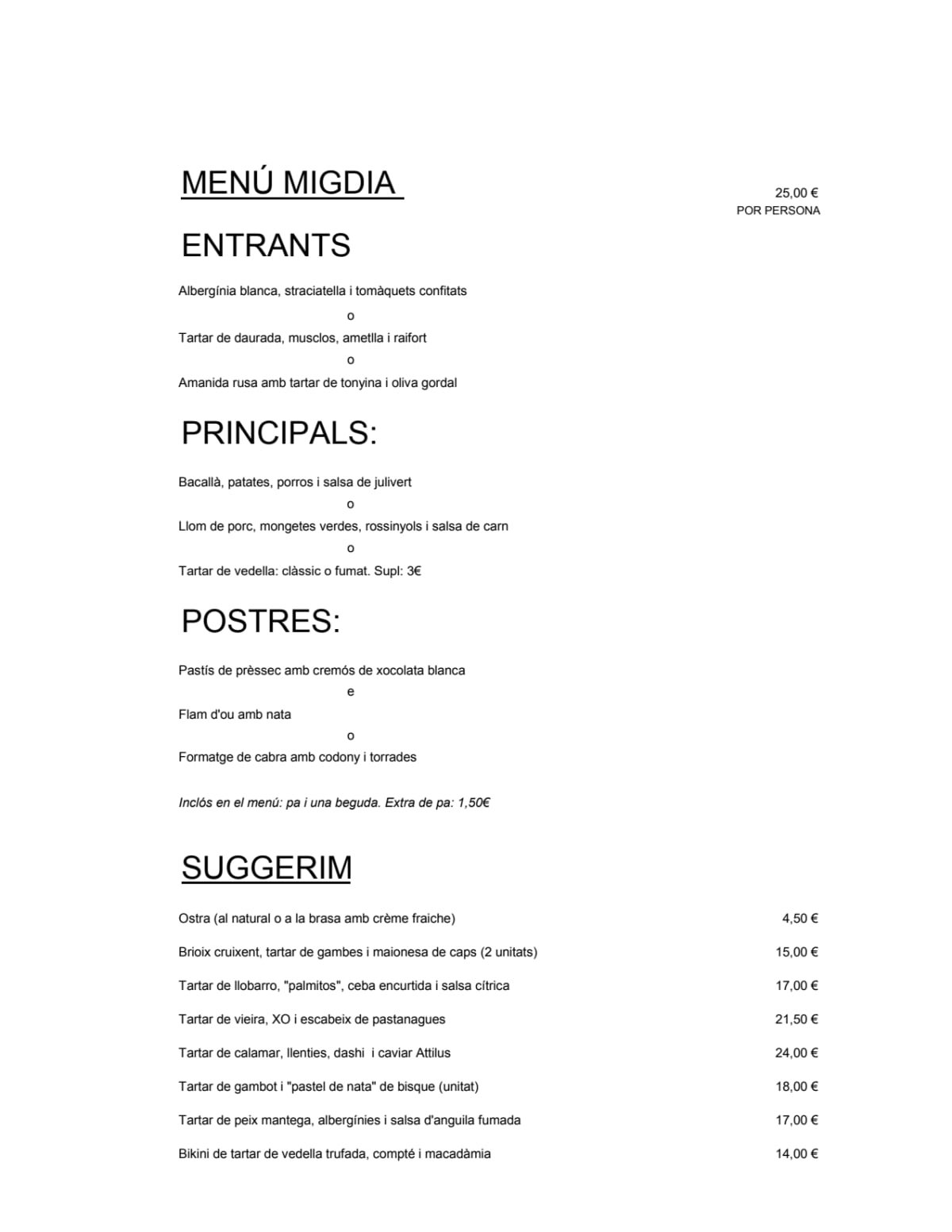 La Tartarería - Raw Food menu