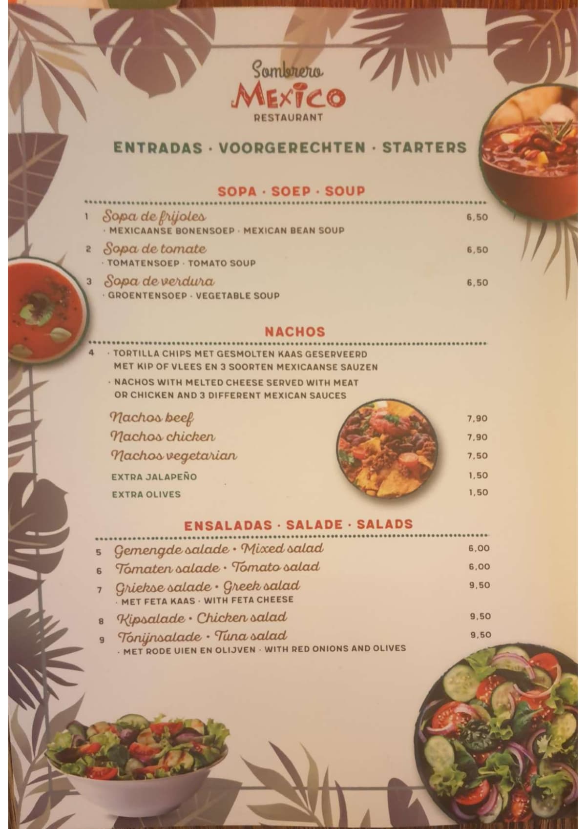 Sombrero Mexico menu