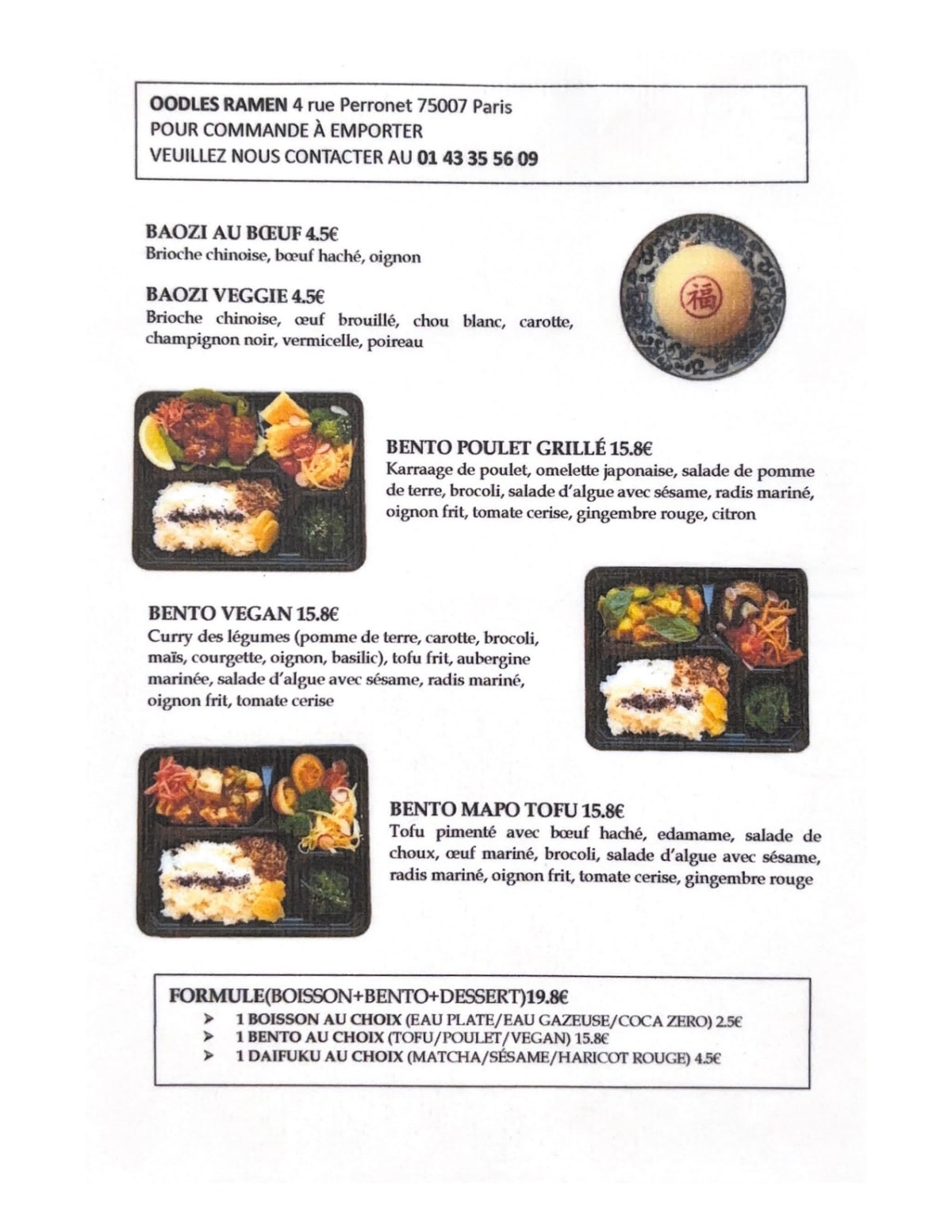 Oodles Ramen menu