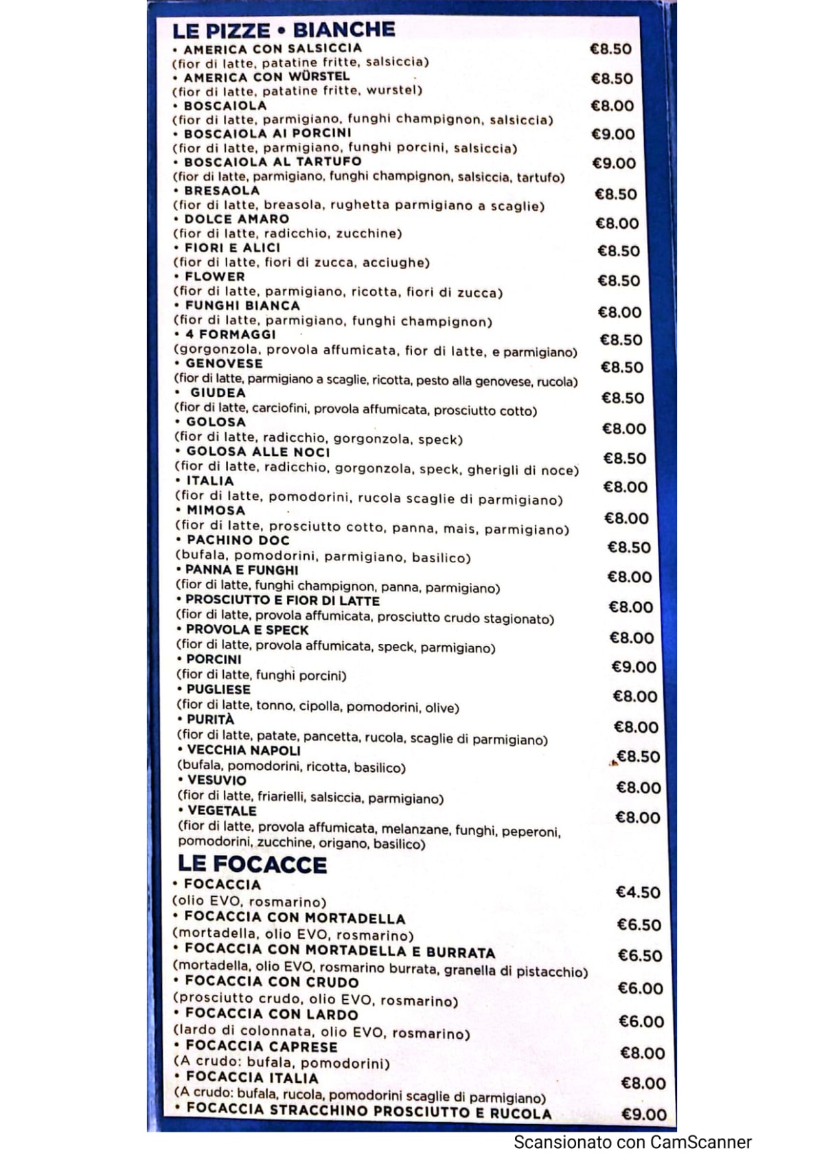 Pizzeria da Marco menu