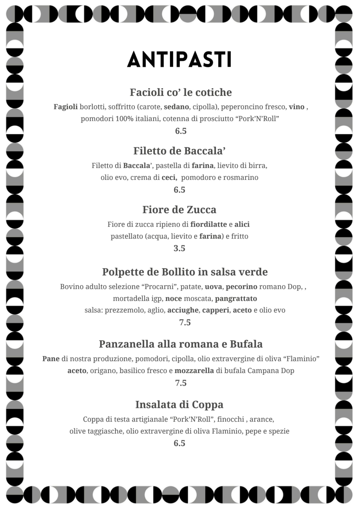 Eufrosino Osteria menu