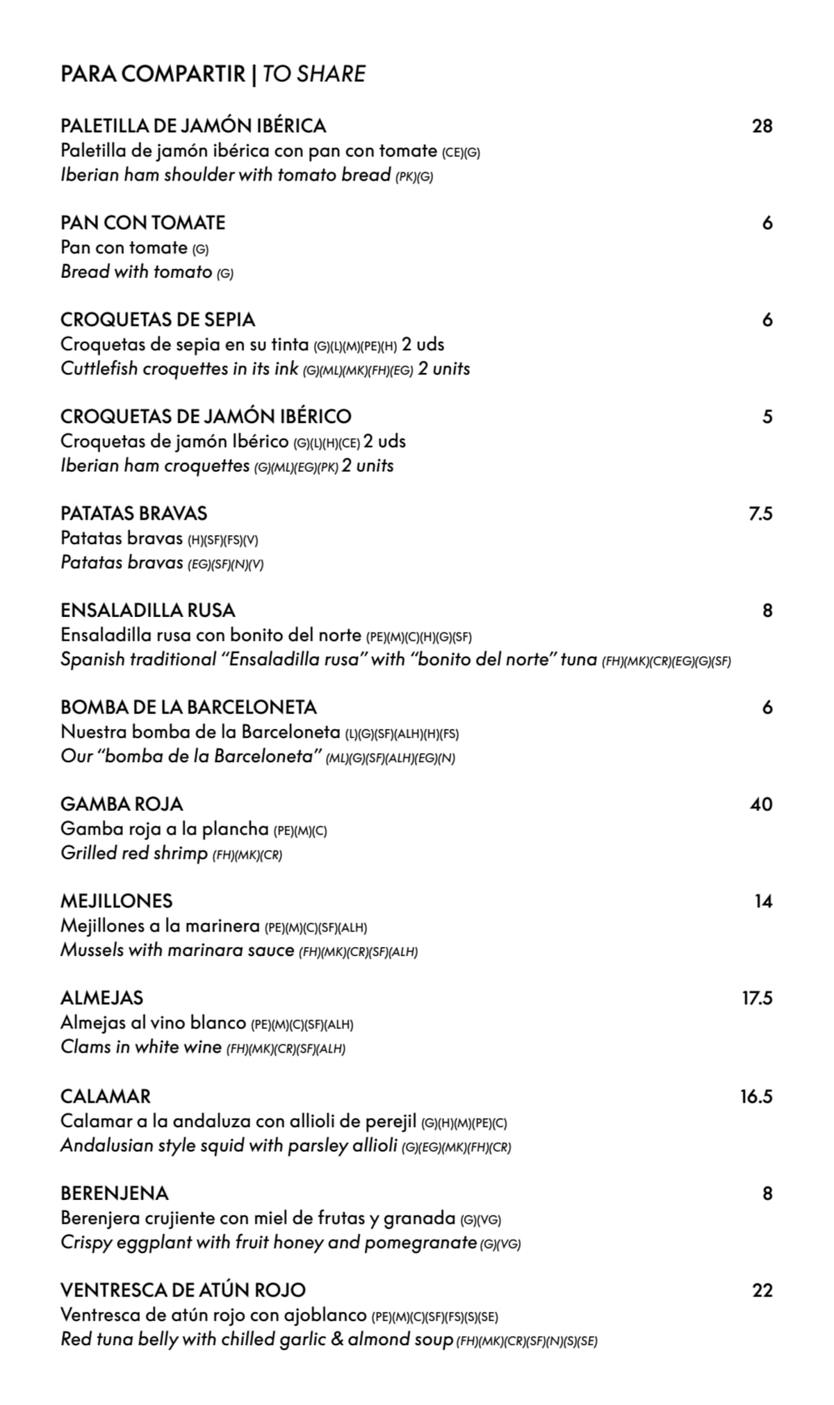 Salt - Hotel W Barcelona menu