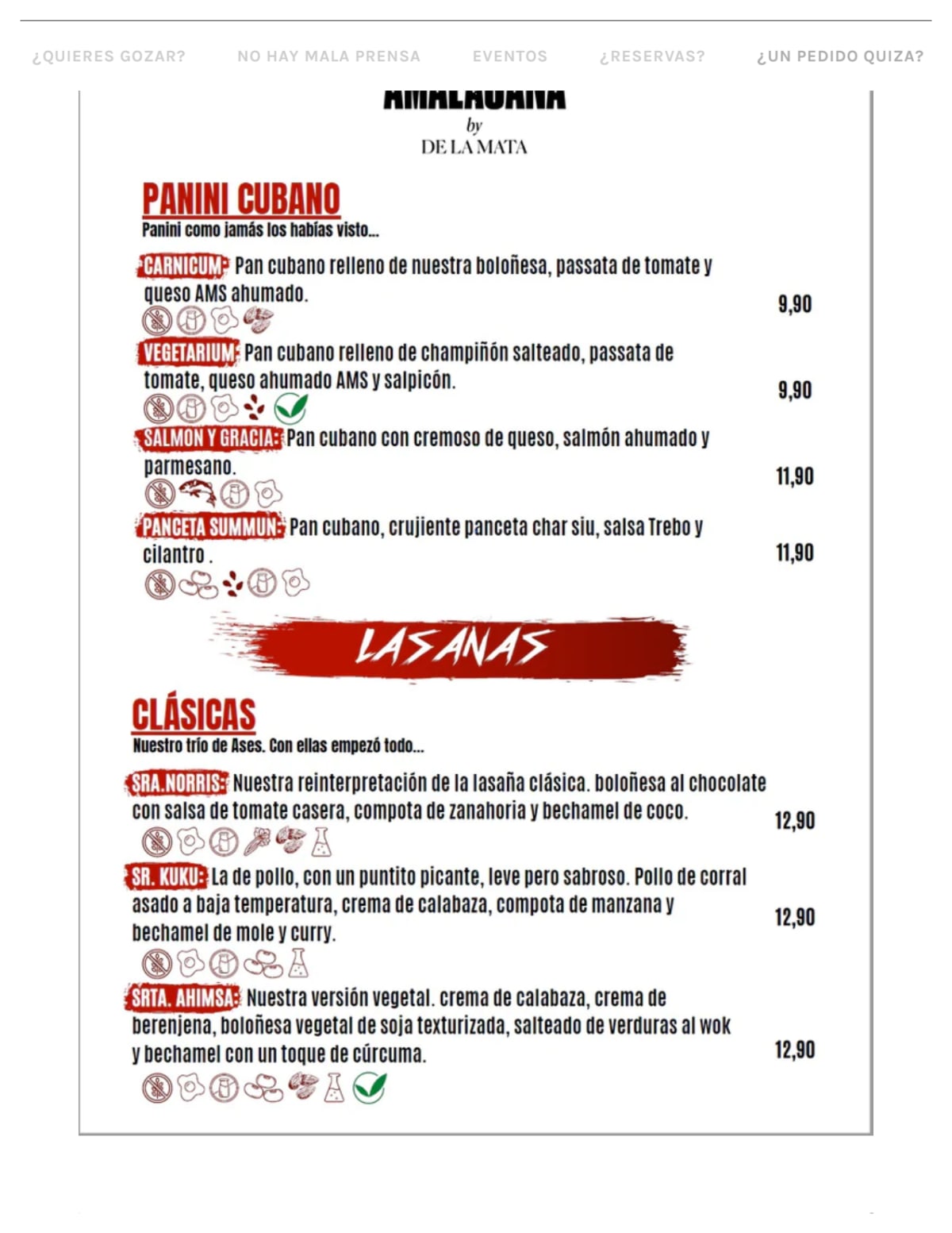 A Mala Saña menu