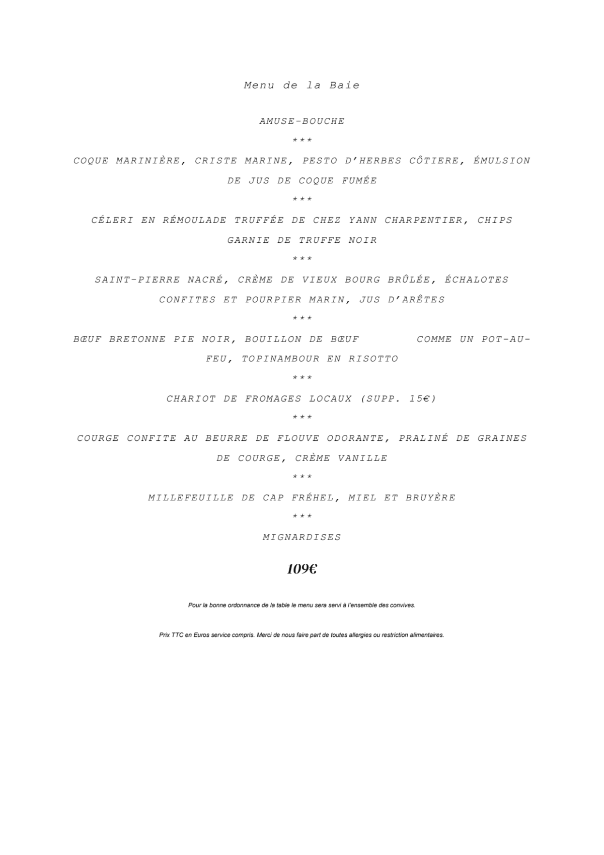 Carte et Menus 2024 La Table d