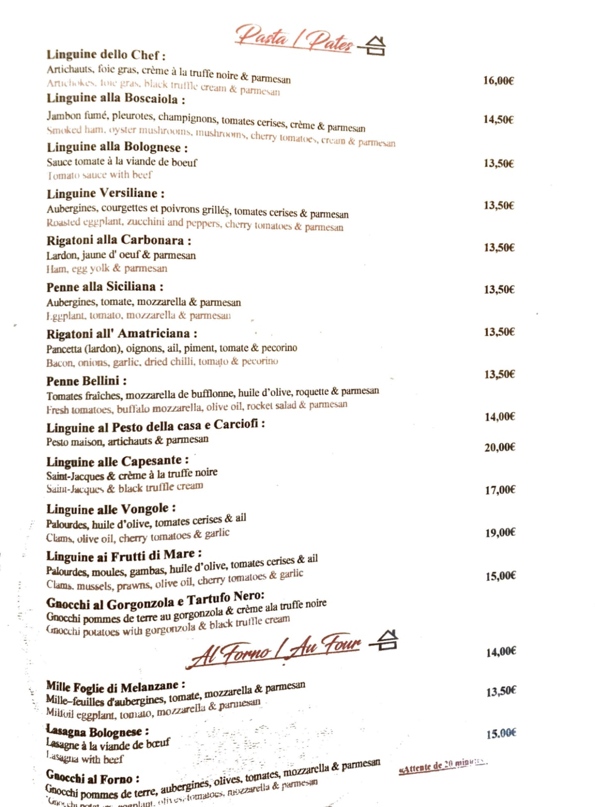 La Basilicata Alésia menu