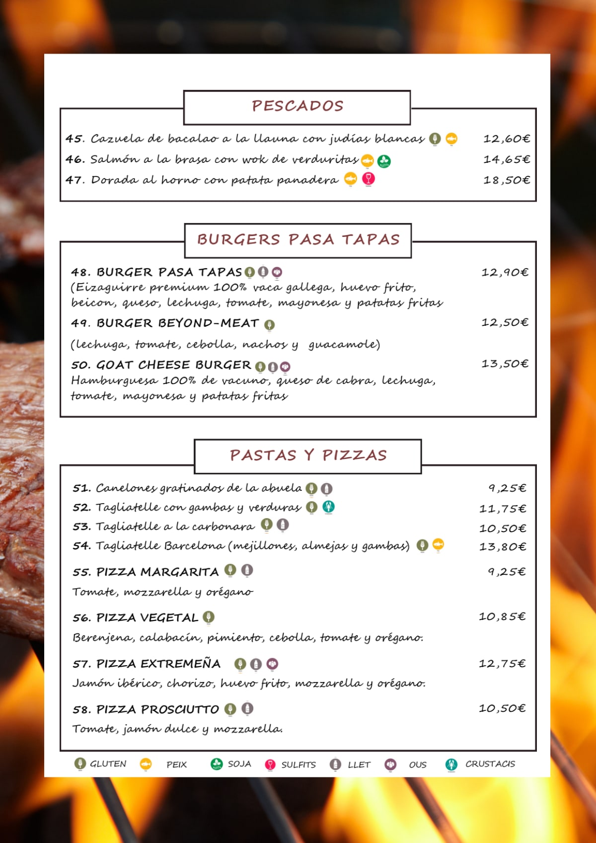 Pasa Tapas menu