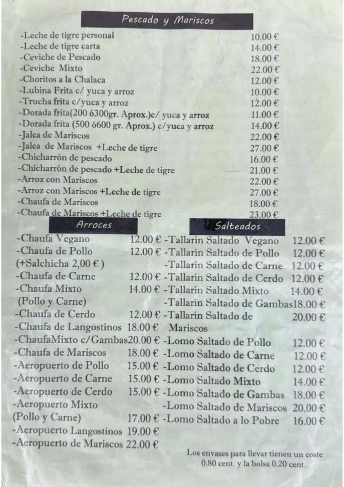 Taberna Peruana menu