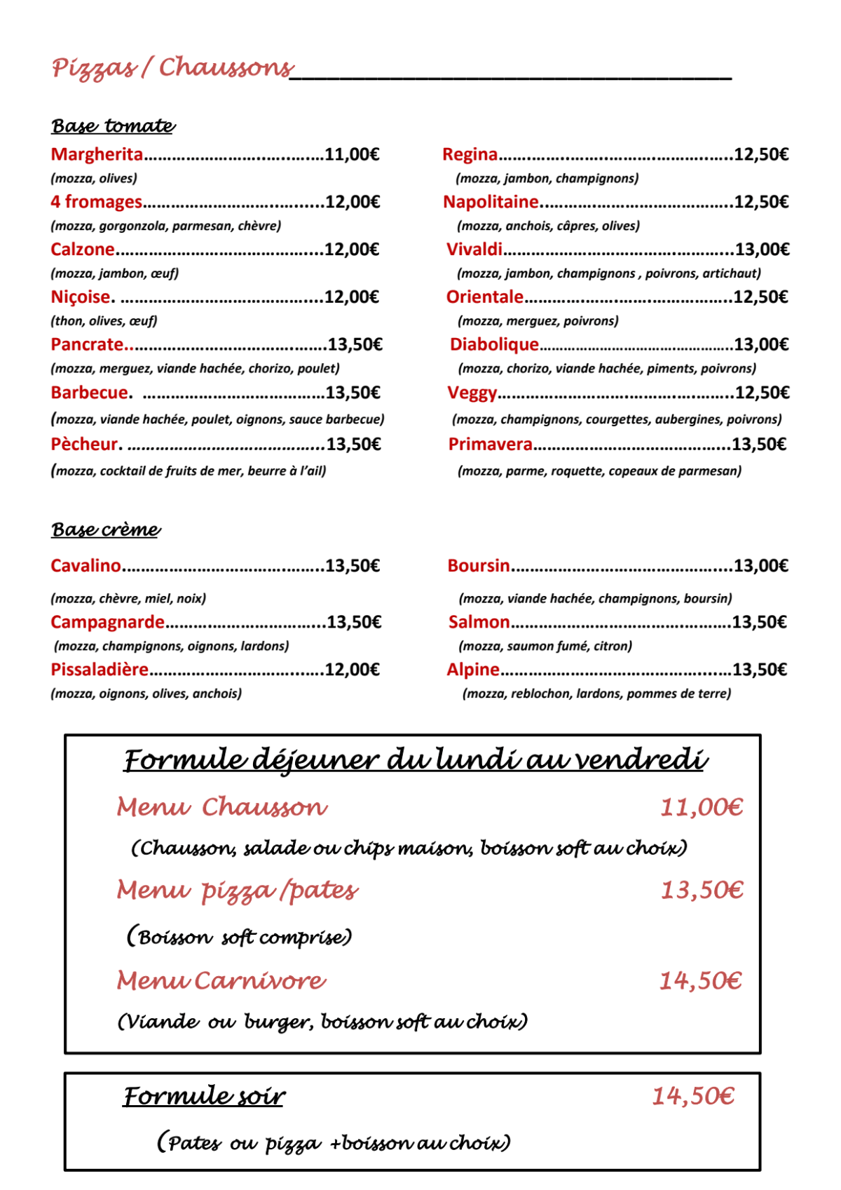 Cavalino menu