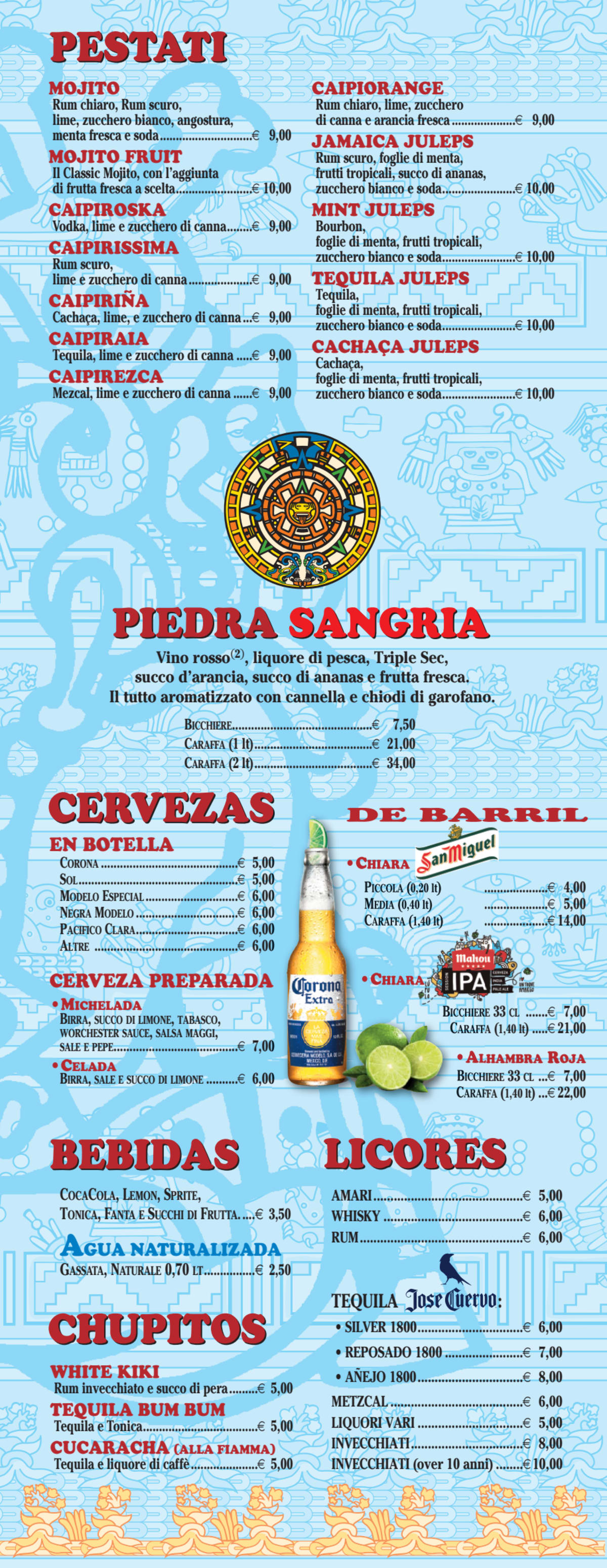 Piedra del Sol menu