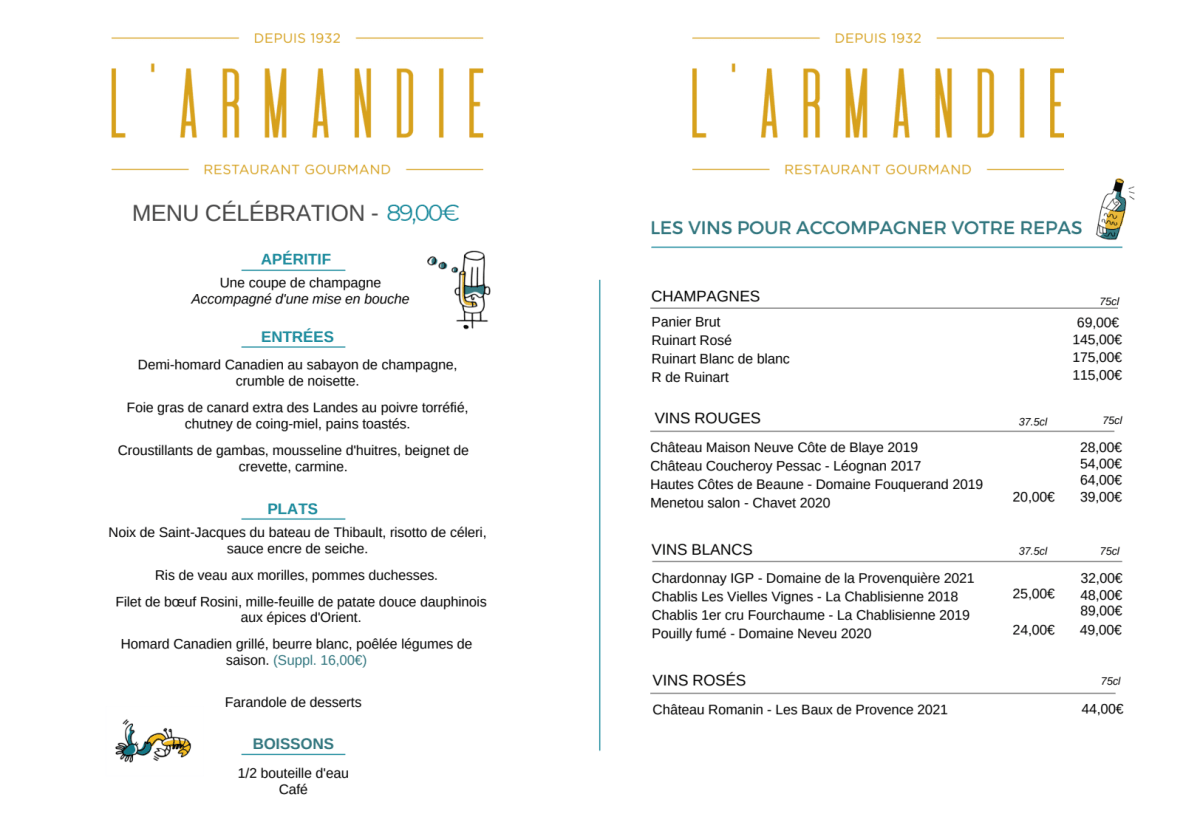 L'armandie menu