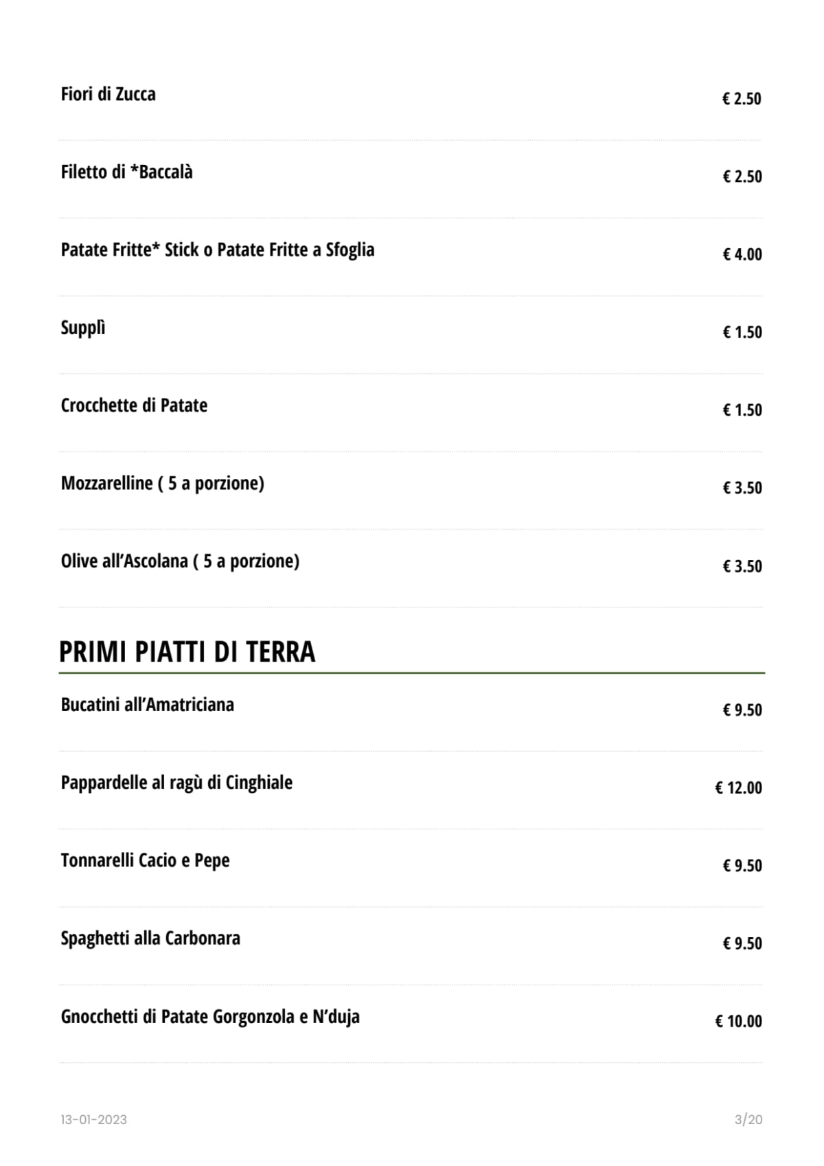Il Pettirosso menu