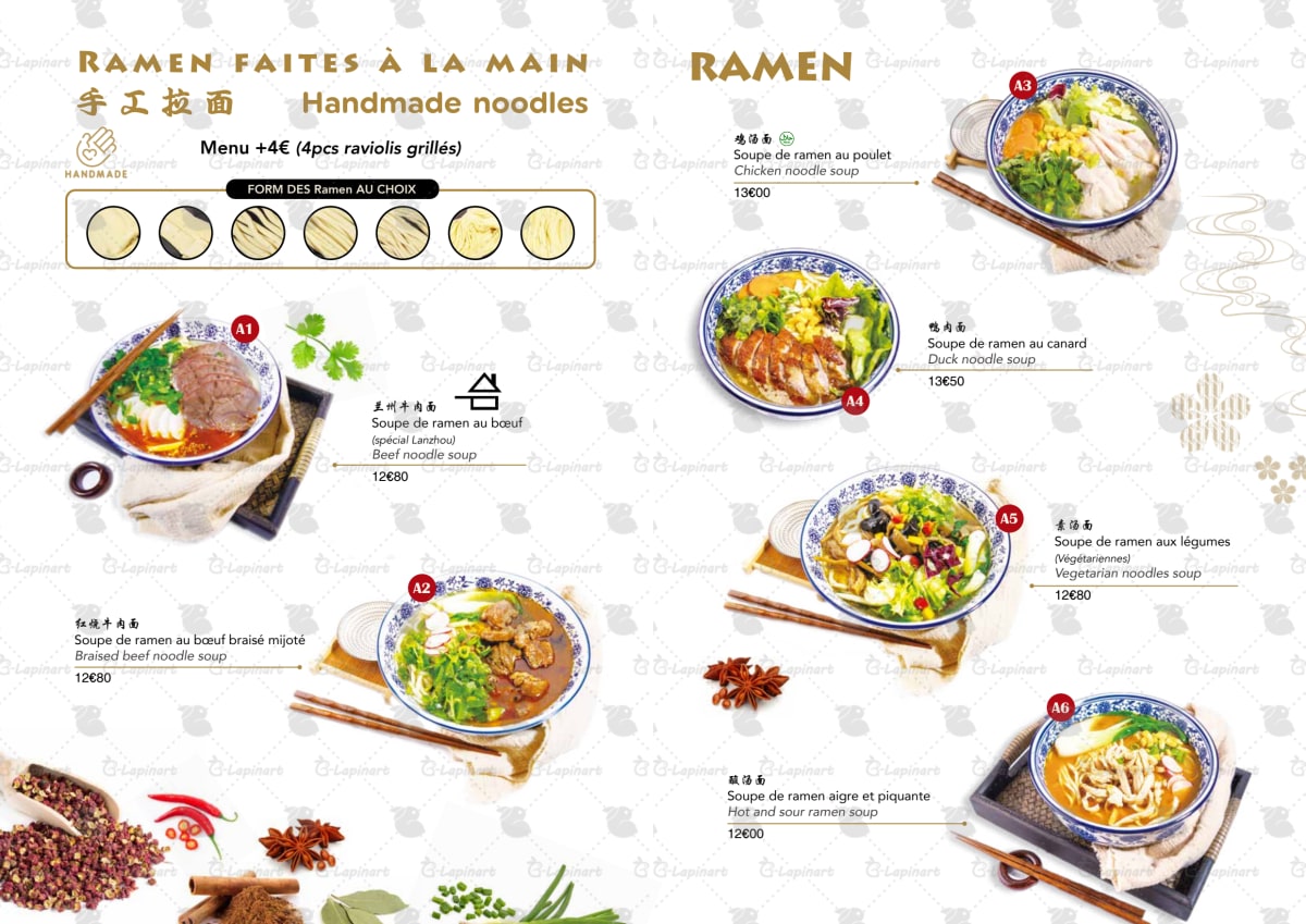 Face noodles (Hand made) menu