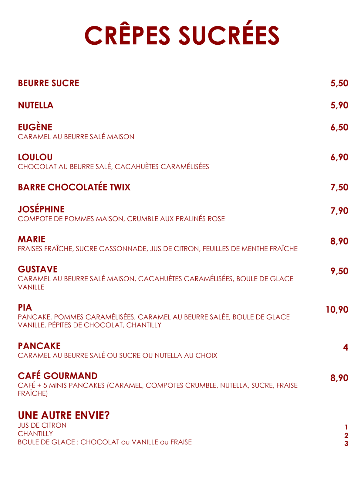 Les Crêpes de Louis-Marie menu