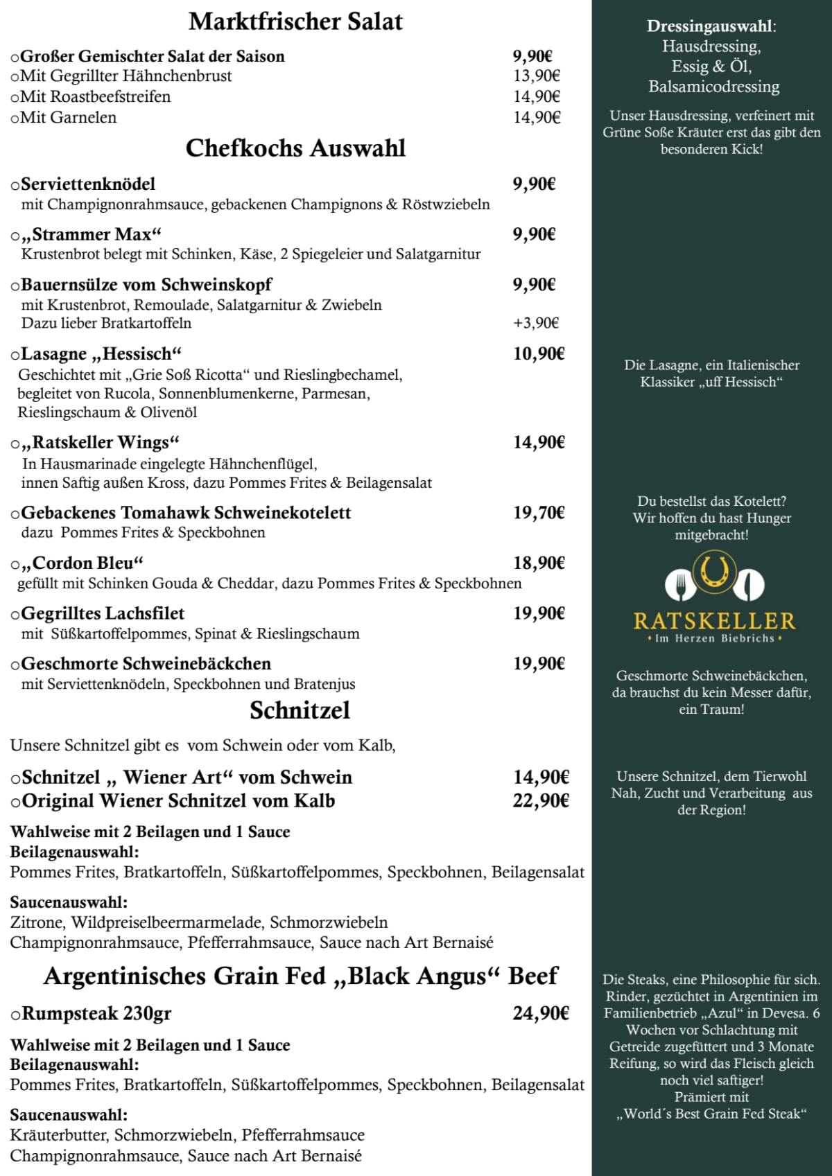 Carte et Menus 2024 Ratskeller Biebrich à Wiesbaden TheFork