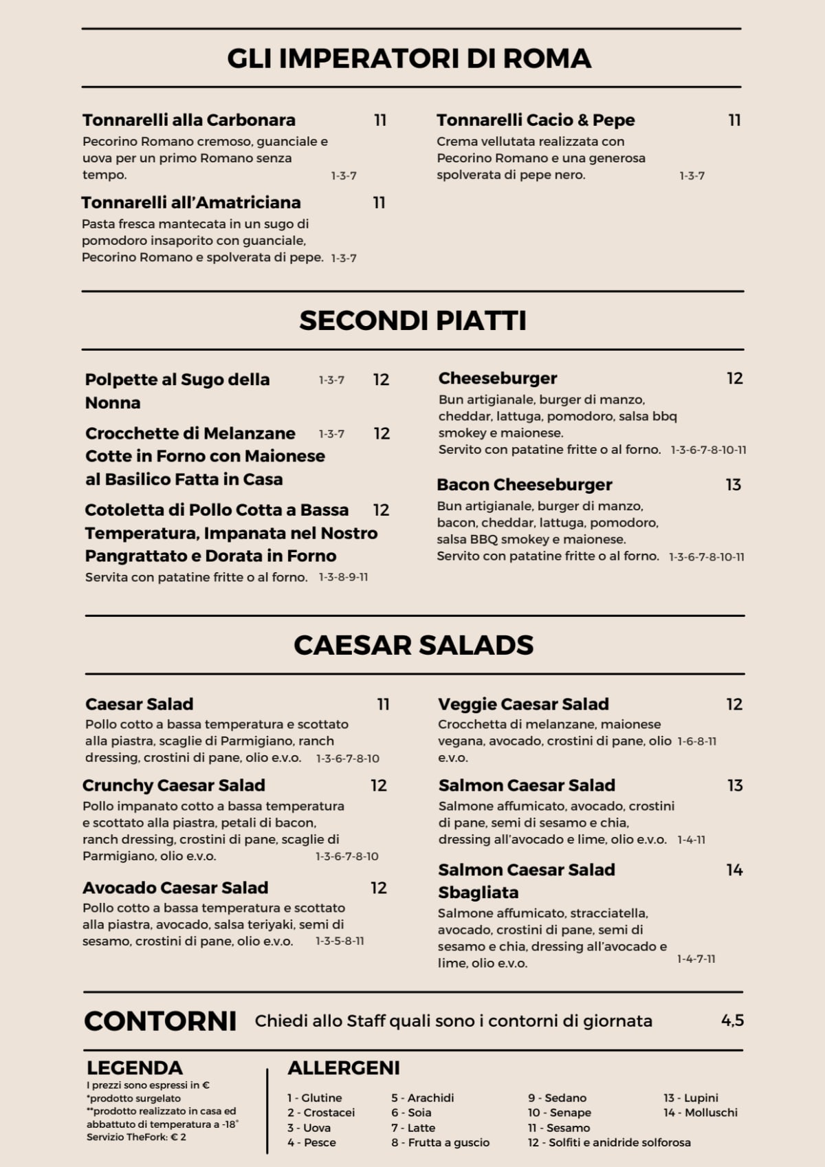 Massaro Bakery menu