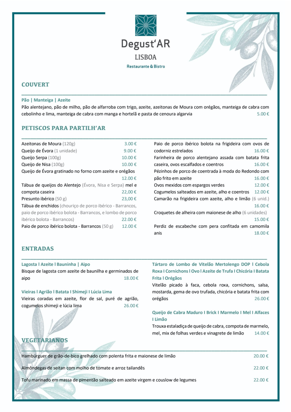 DegustAR Lisboa menu