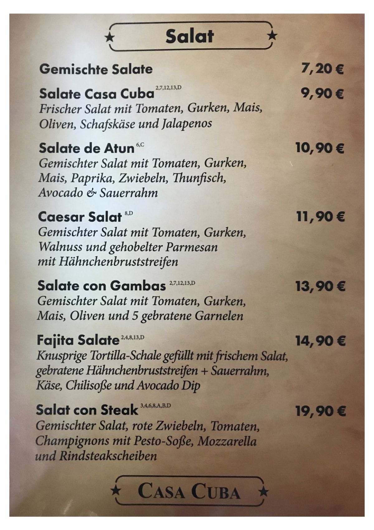 Carte et Menus 2023 Casa Cuba à Cologne TheFork