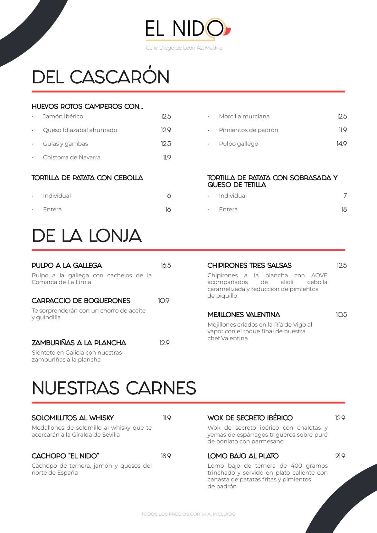 El Nido menu