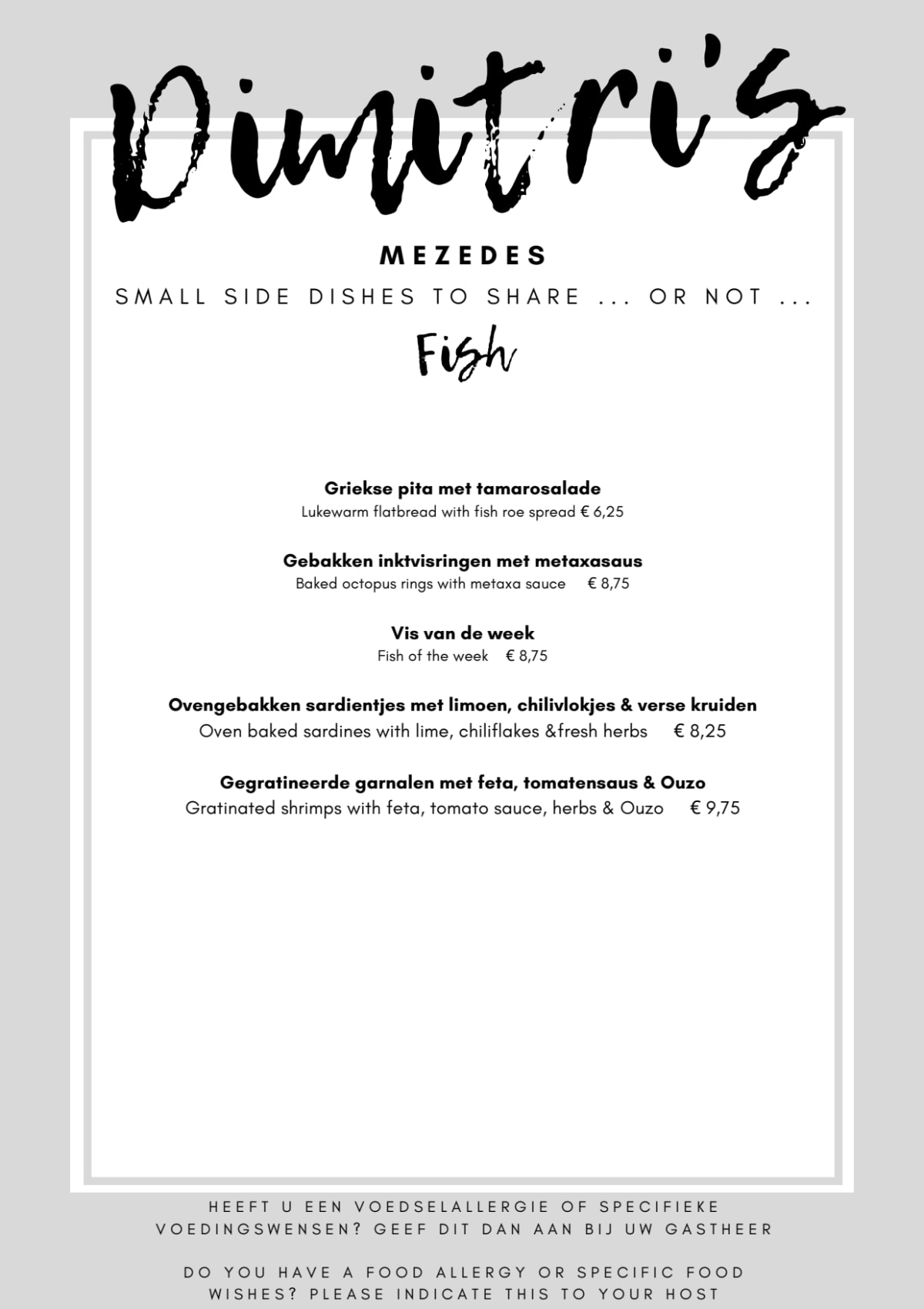 Dimitri's Restaurant menu