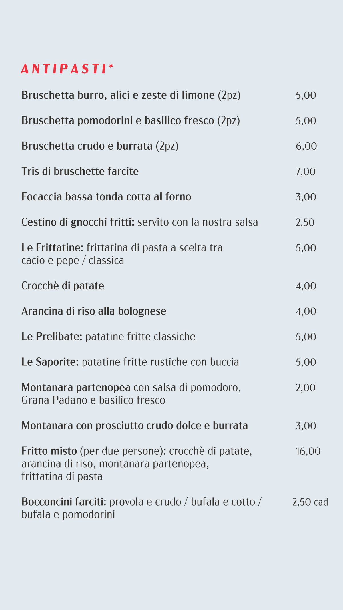 Ci Sta Brera menu