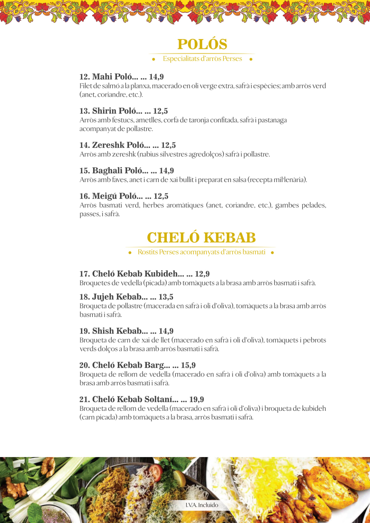 Rincón Persa menu