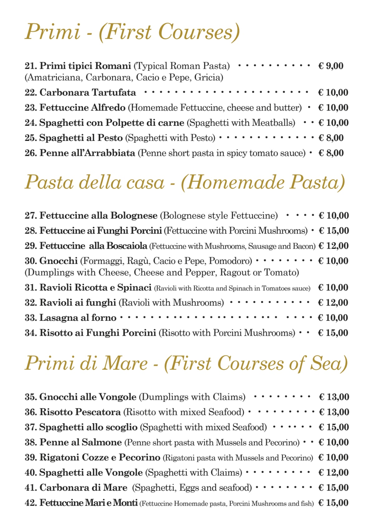 Sapori di Roma menu