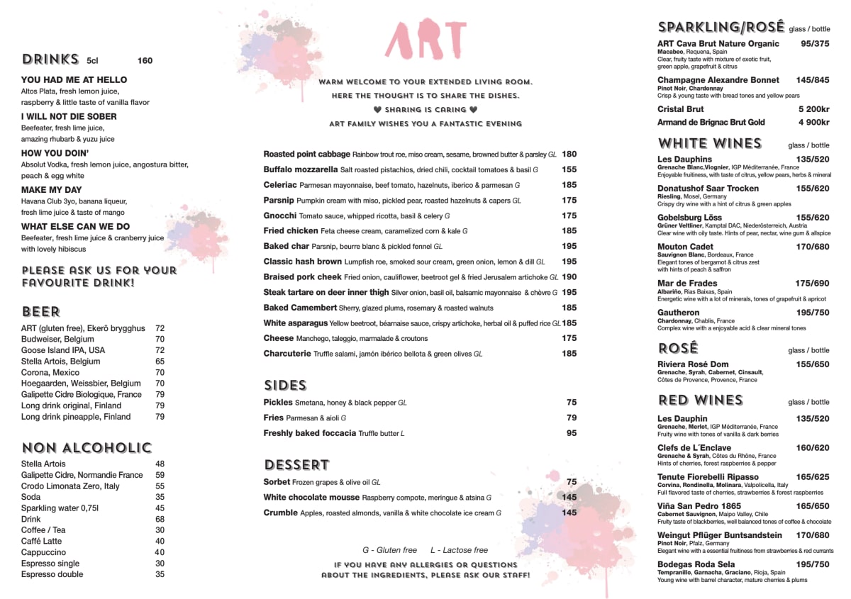 Restaurang ART - Döbelnsgatan menu