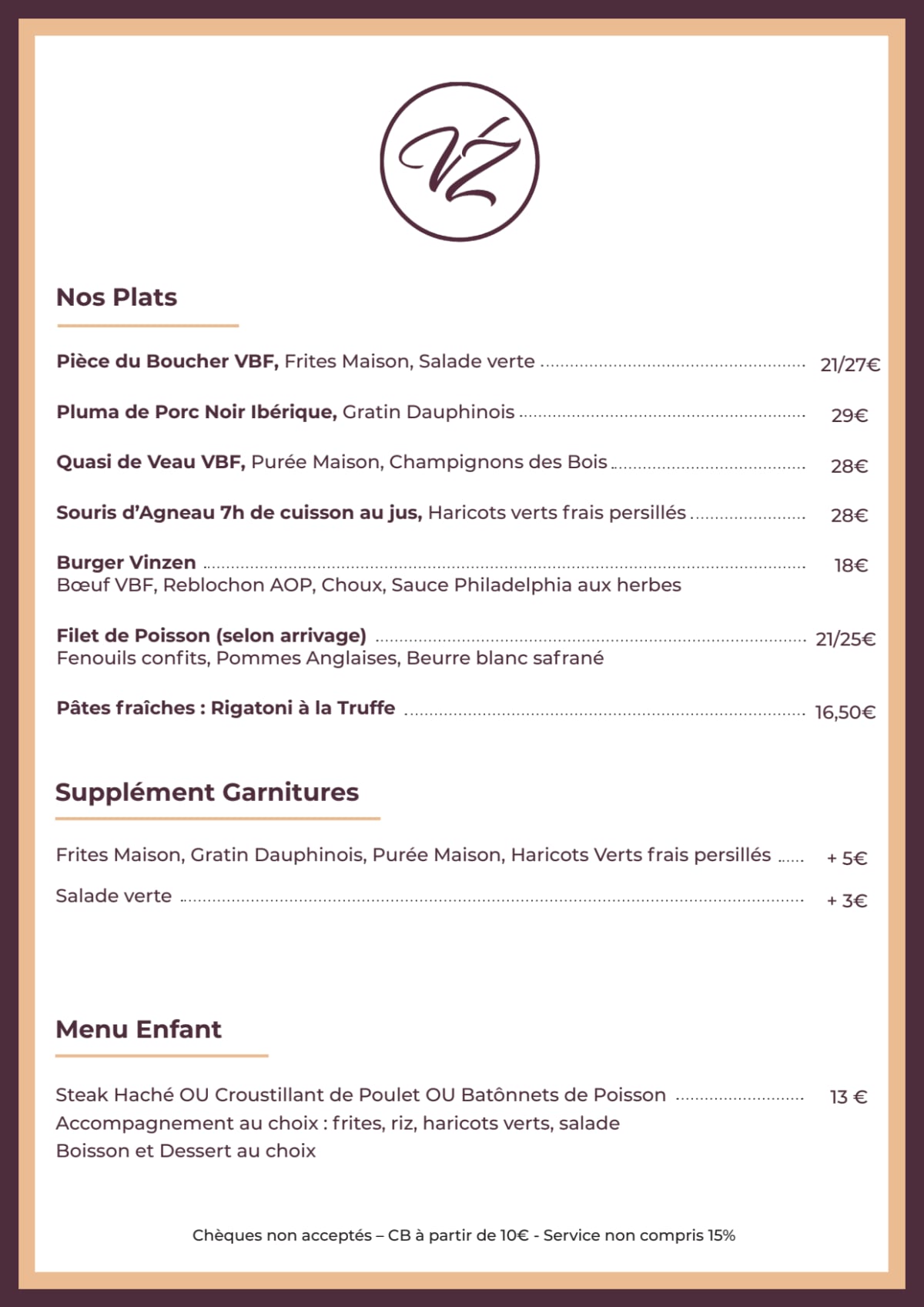 Vinzen menu