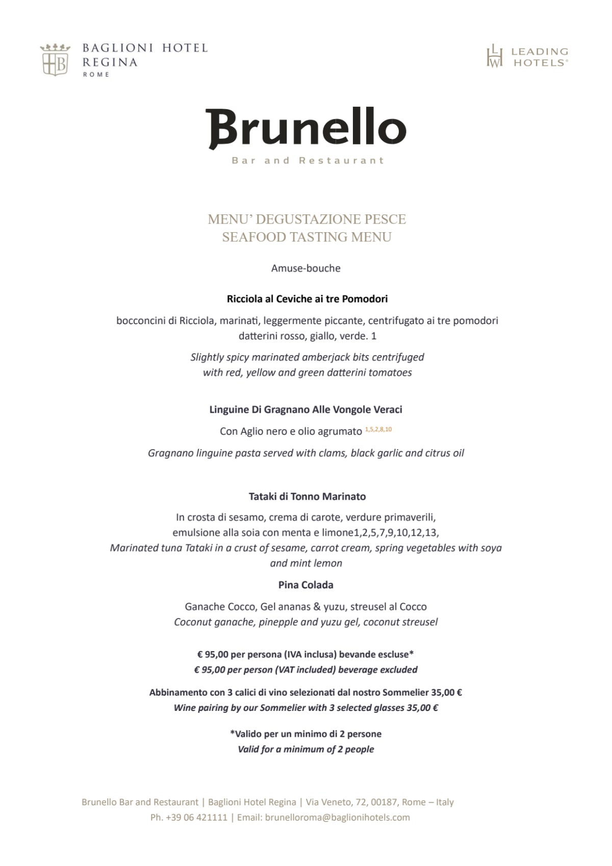 Brunello Bar & Restaurant menu