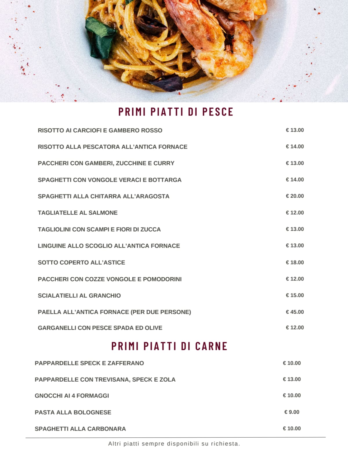 L’Antica Fornace menu